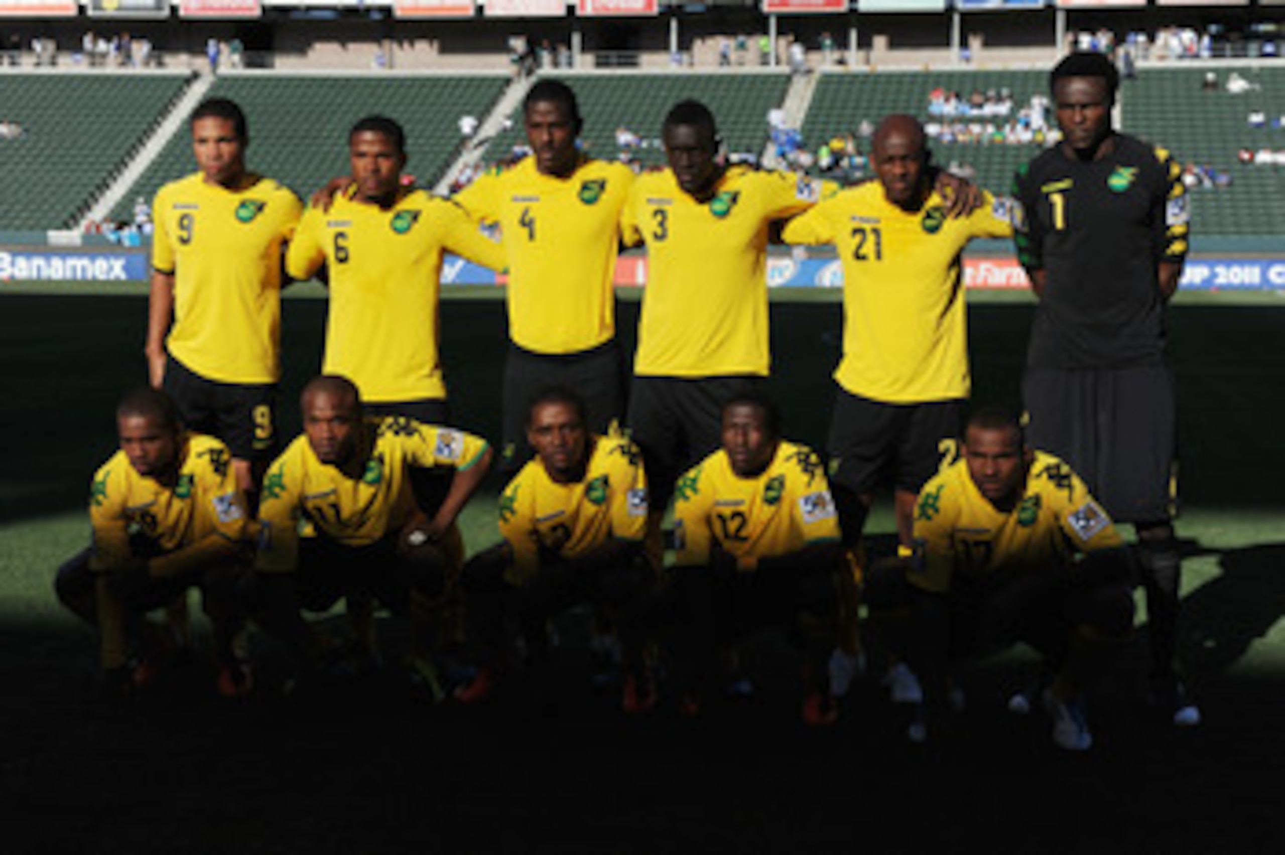 HARRISON, NJ - JUNE 13:  Ryan Johnson #9 of Jamaica celebrates a goal against Honduras during the Concaf Gold Cup at Red Bull Arena on June 13, 2011 in Harrison, New Jersey.  (Photo by Al Bello/Getty Images)