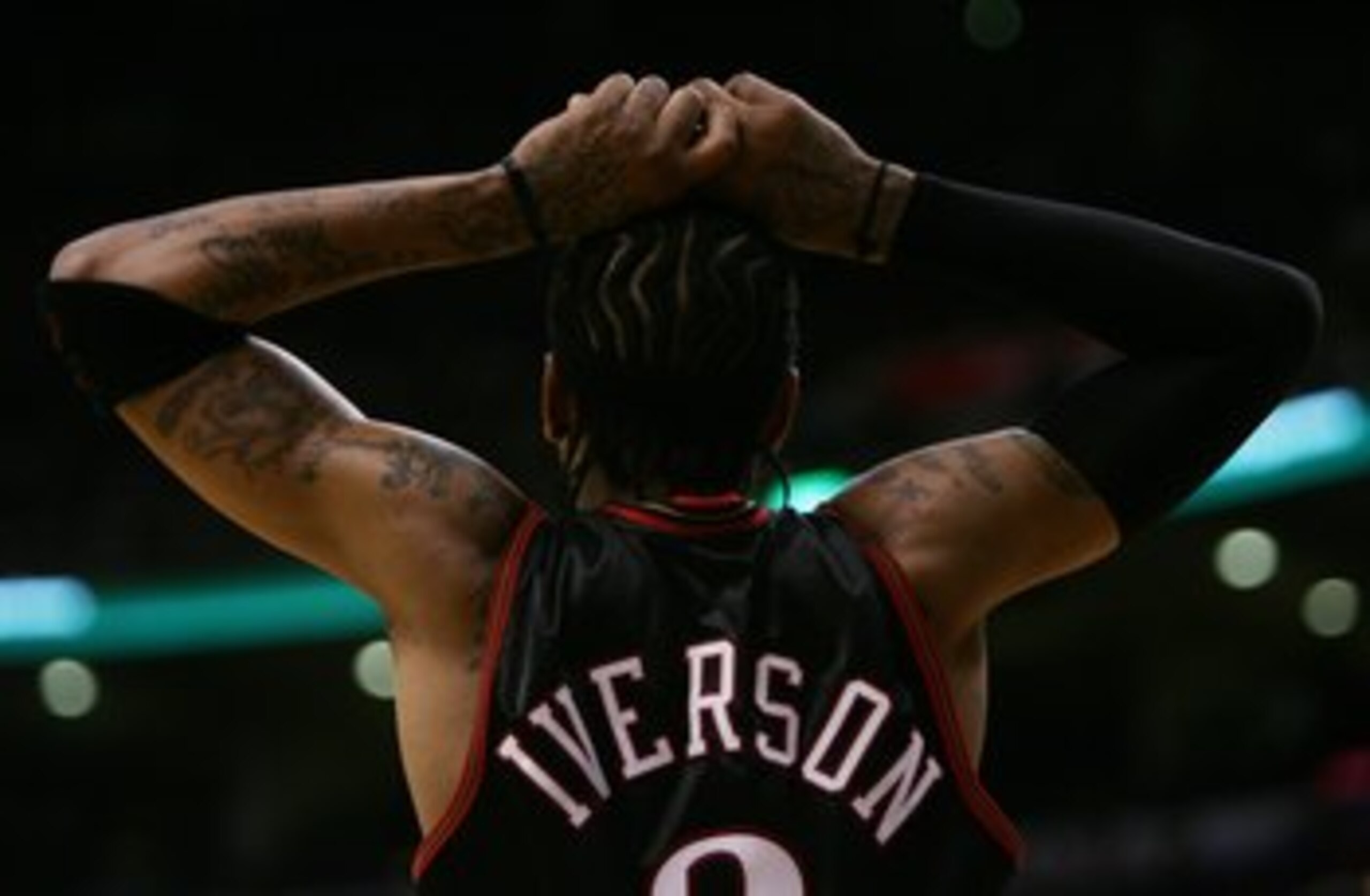 TORONTO - NOVEMBER 8:  Allen Iverson #3 of the Philadelphia 76ers rests his hands on his head during the game against the Toronto Raptors  on November 8, 2006 at the Air Canada Centre in Toronto, Canada. The Raptors defeated the Sixers 106-104. NOTE TO US