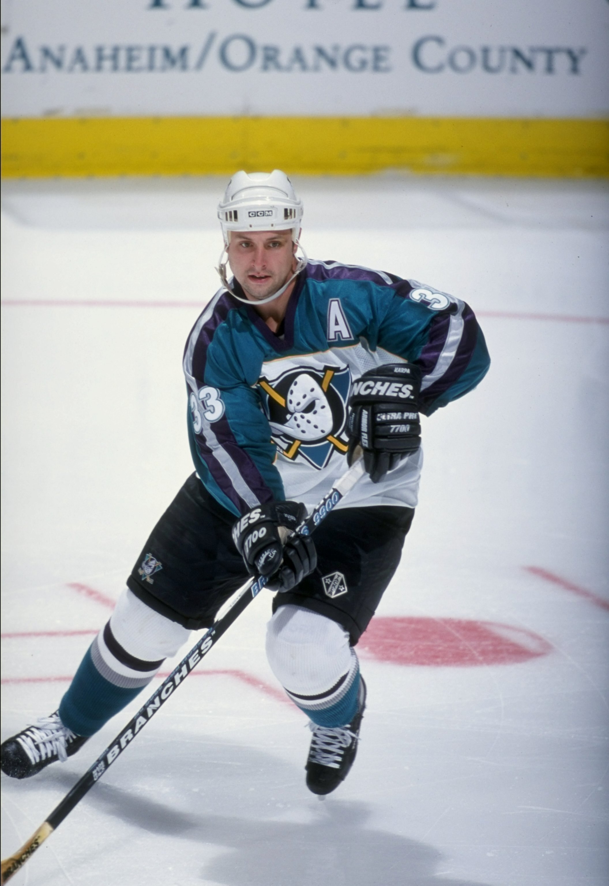 5 Apr 1998:  Defenseman David Karpa of the Anaheim Mighty Ducks in action during a game against the Calgary Flames at the Arrowhead Pond in Anaheim, California.The Ducks and Flames tied 3-3. Mandatory Credit: Jed Jacobsohn  /Allsport