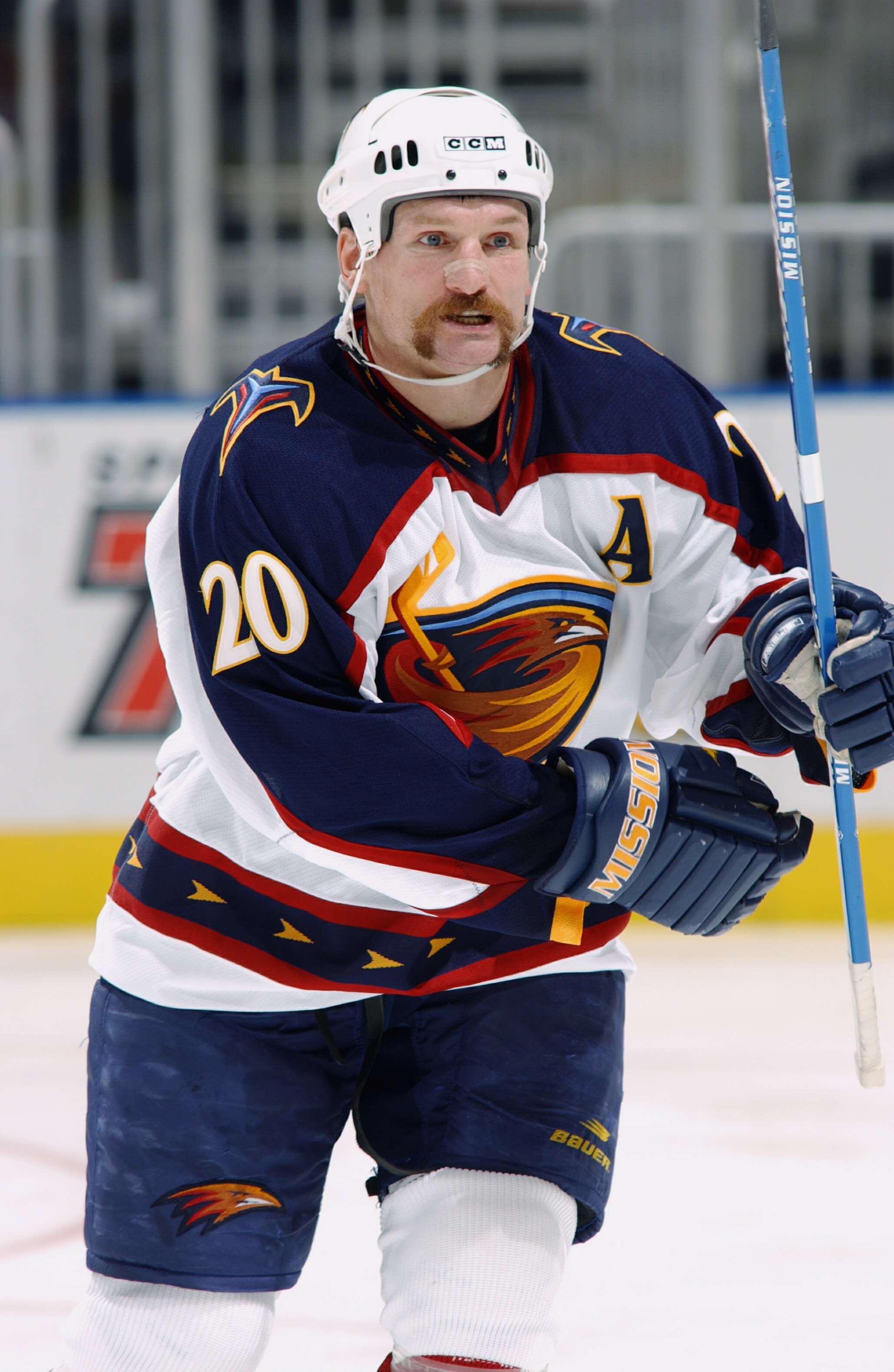 ATLANTA - APRIL 6:  Jeff Odgers #20 of the Atlanta Thrashers skates during the NHL game against the Tampa Bay Lightning  at Philips Arena on April 6, 2003 in Atlanta, Georgia. The Thrashers defeated the Lightning 6-2. (Photo by Scott Cunningham Getty Imag