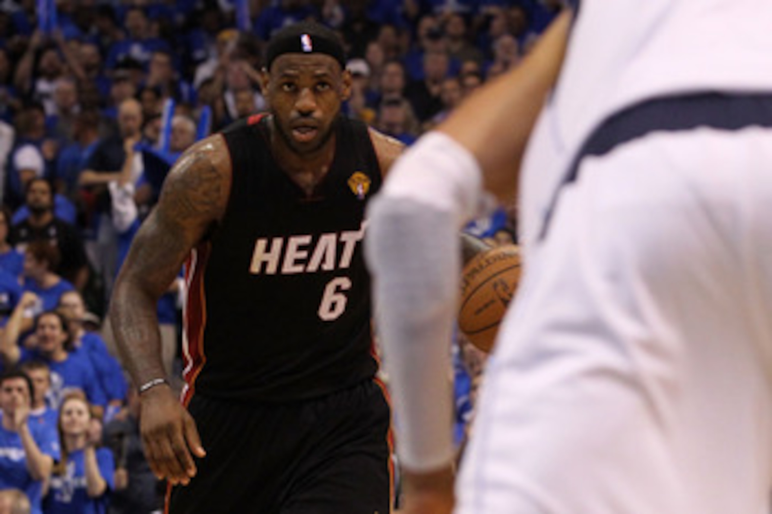 DALLAS, TX - JUNE 09:  LeBron James #6 of the Miami Heat drives against the Dallas Mavericks in Game Five of the 2011 NBA Finals at American Airlines Center on June 9, 2011 in Dallas, Texas.  NOTE TO USER: User expressly acknowledges and agrees that, by d
