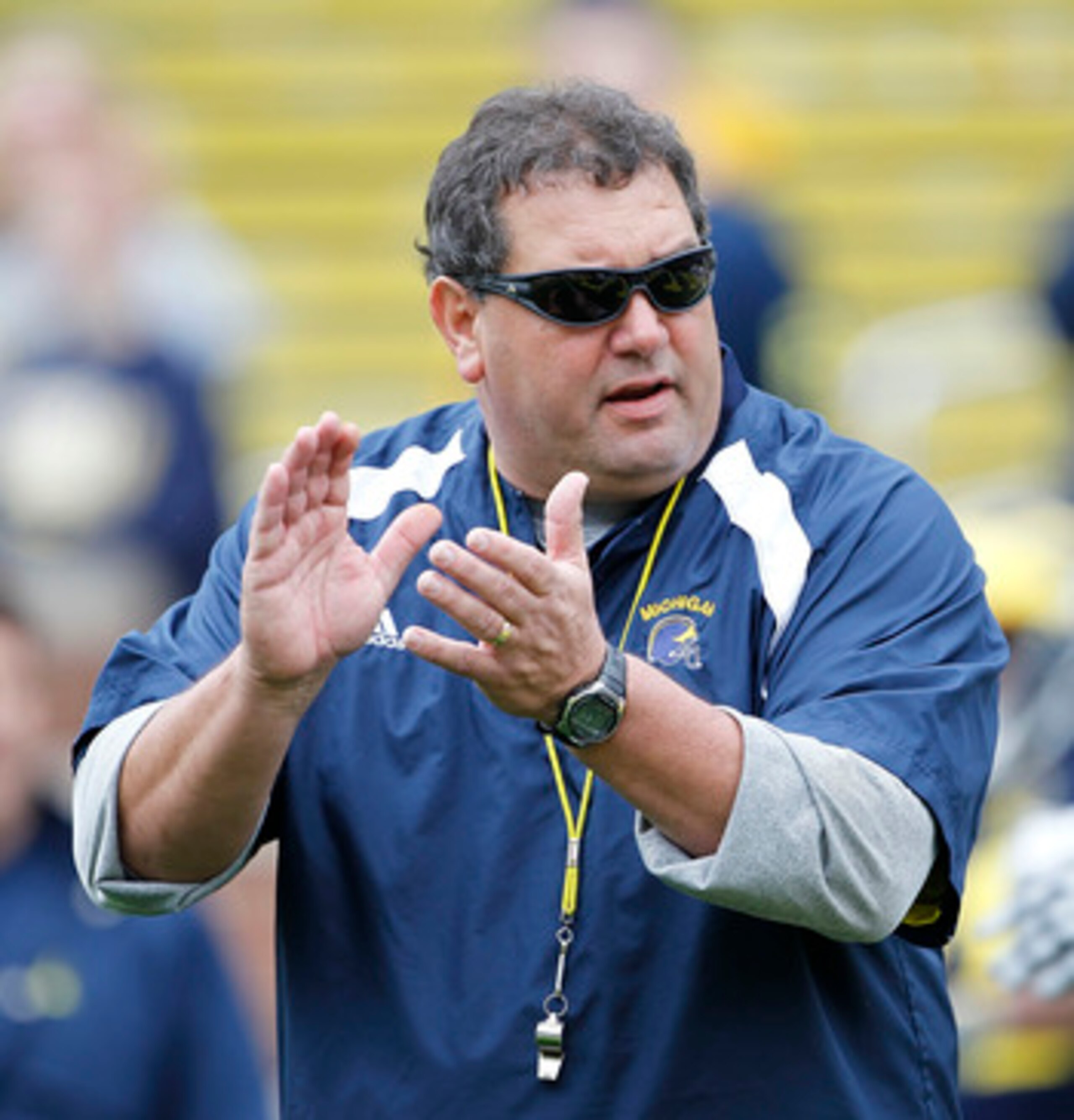 ANN ARBOR, MI - APRIL 16: Head football coach Brady Hoke during the annual Spring Game at Michigan Stadium on April 16, 2011 in Ann Arbor, Michigan. (Photo by Leon Halip/Getty Images) ANN ARBOR, MI - APRIL 16: Head football coach Brady Hoke during the annual Spring Game at Michigan Stadium on April 16, 2011 in Ann Arbor, Michigan. (Photo by Leon Halip/Getty Images)