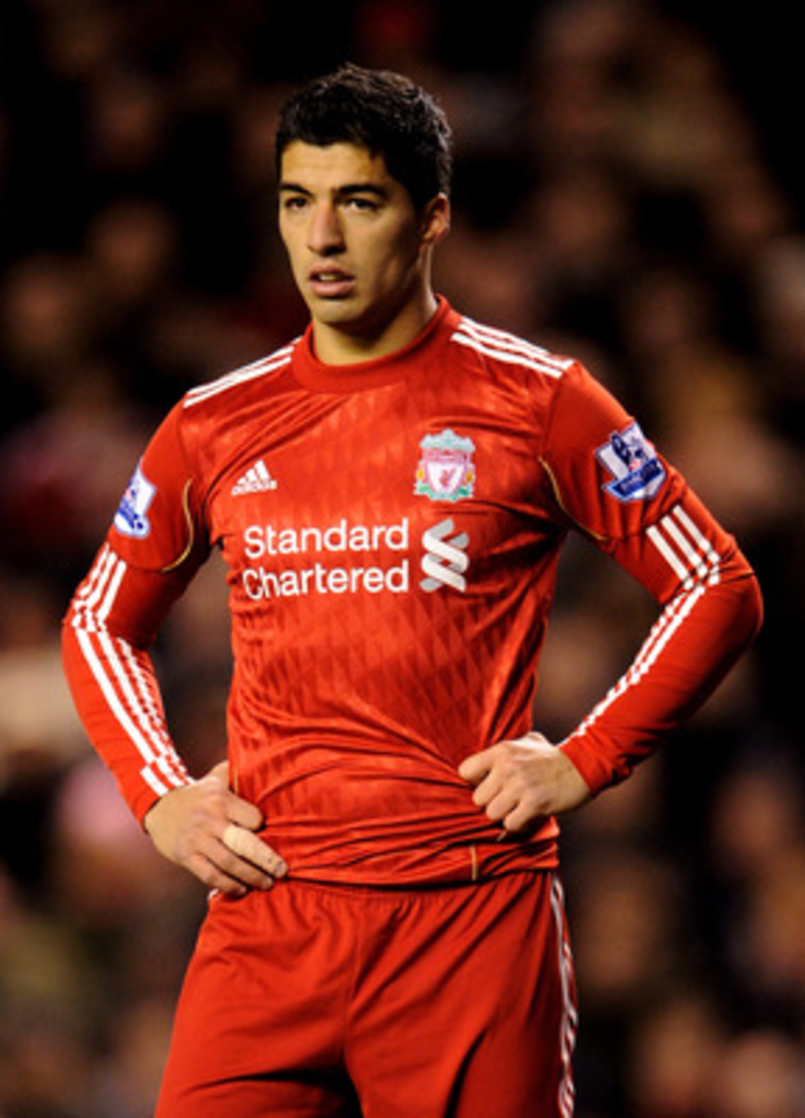 LIVERPOOL, ENGLAND - FEBRUARY 02: Luis Suarez of Liverpool looks on during the Barclays Premier League match between Liverpool and Stoke City at Anfield on February 2, 2011 in Liverpool, England. (Photo by Michael Regan/Getty Images) LIVERPOOL, ENGLAND - FEBRUARY 02: Luis Suarez of Liverpool looks on during the Barclays Premier League match between Liverpool and Stoke City at Anfield on February 2, 2011 in Liverpool, England. (Photo by Michael Regan/Getty Images)