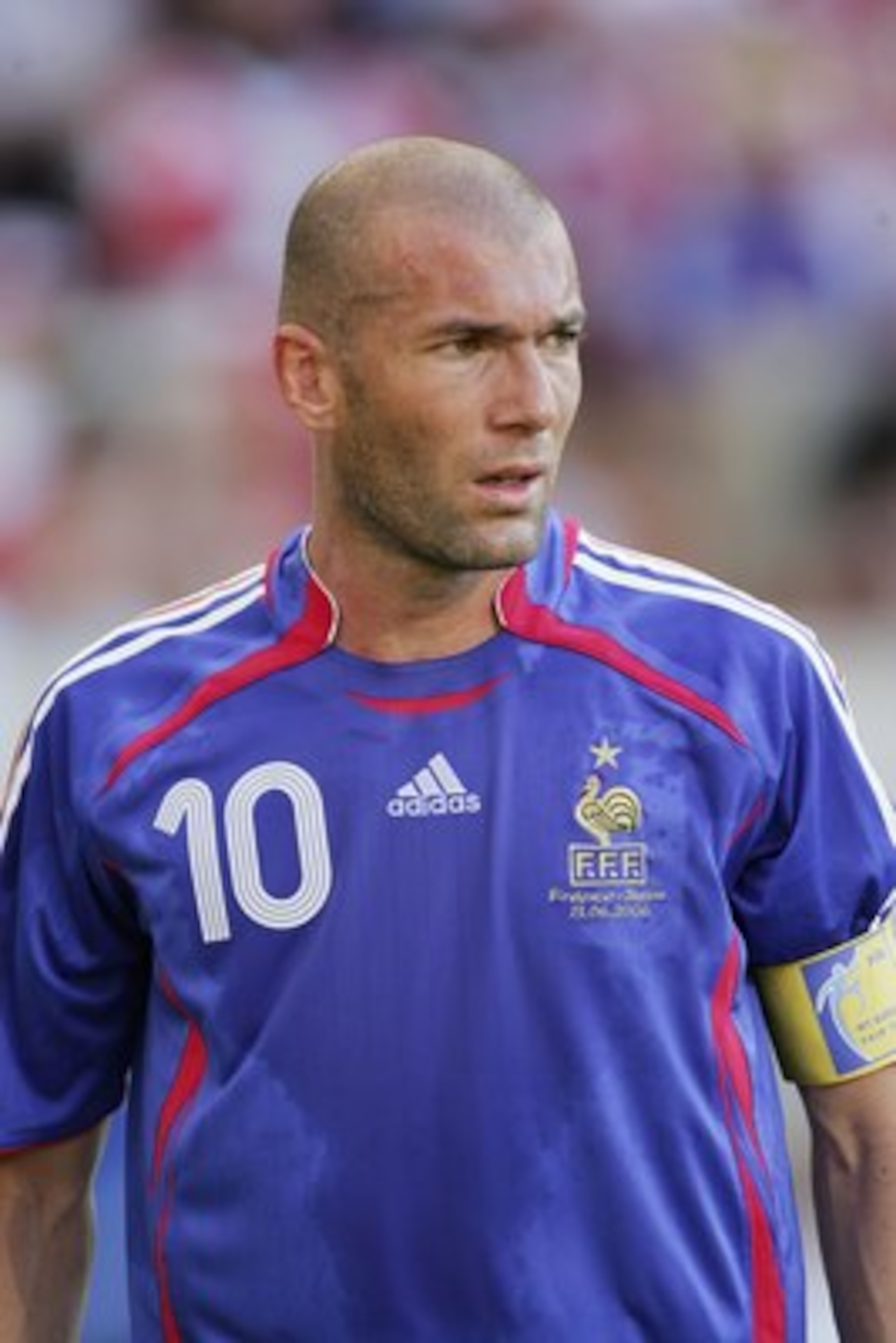 STUTTGART, GERMANY - JUNE 13:  Zinedine Zidane of France looks on during the FIFA World Cup Germany 2006 Group G match between France and Switzerland at the Gottlieb-Daimler Stadium on June 13, 2006 in Stuttgart, Germany.    (Photo by Mike Hewitt/Getty Im