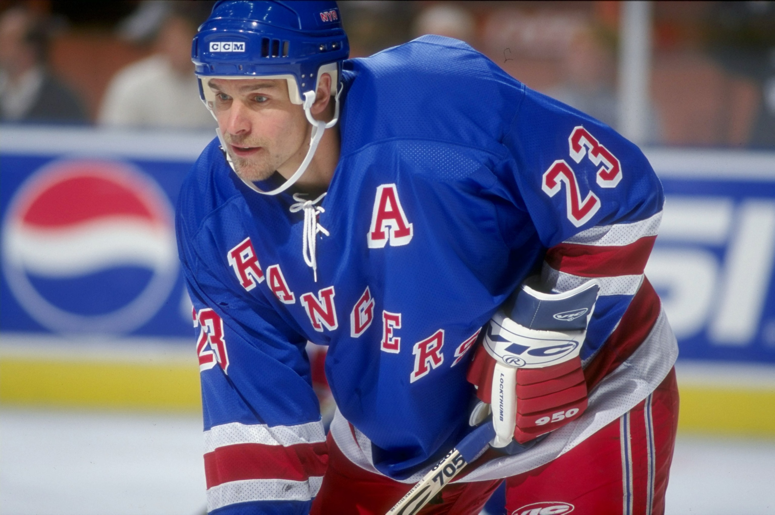 19 Nov 1998: Defenseman Jeff Beukeboom #23 of the New York Rangers in action during the game against the Los Angeles Kings at the Great Western Forum in Inglewood, California. The Rangers defeated the Kings 5-1.