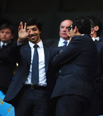 MANCHESTER, ENGLAND - AUGUST 23:  Manchester City owner Sheik Mansour looks on during the Barclays Premier League match between Manchester City and Liverpool at City of Manchester Stadium on August 23, 2010 in Manchester, England.  (Photo by Laurence Grif