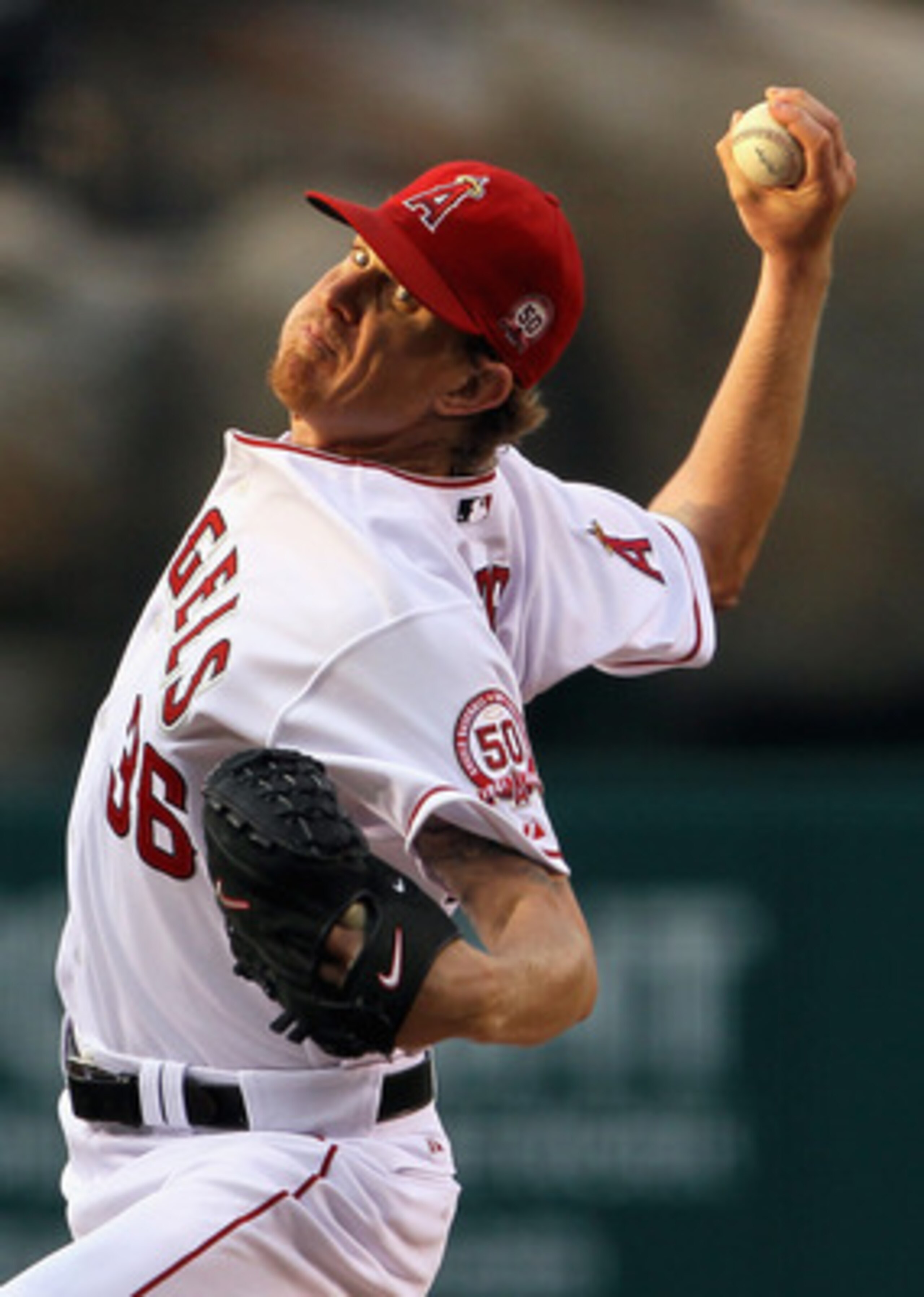 ANAHEIM, CA - JUNE 08:  Jered Weaver #36 of the Los Angeles Angels of Anaheim pitches against the Tampa Bay Rays in the first inning at Angel Stadium of Anaheim on June 8, 2011 in Anaheim, California.  (Photo by Jeff Gross/Getty Images)