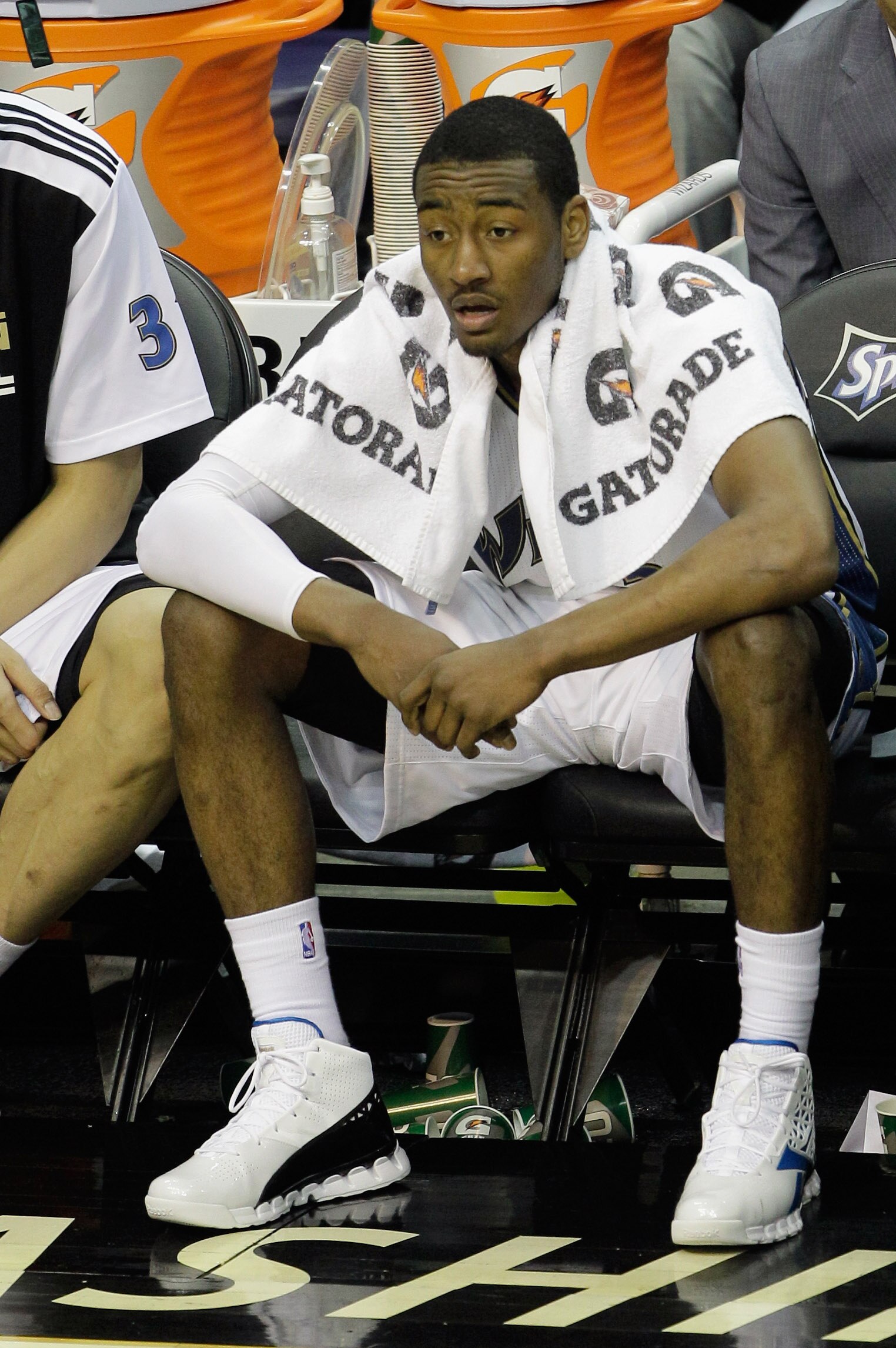 WASHINGTON, DC - MARCH 14: John Wall #2 of the Washington Wizards looks on from the bench during the second half against the Oklahoma City Thunder at the Verizon Center on March 14, 2011 in Washington, DC. NOTE TO USER: User expressly acknowledges and agr