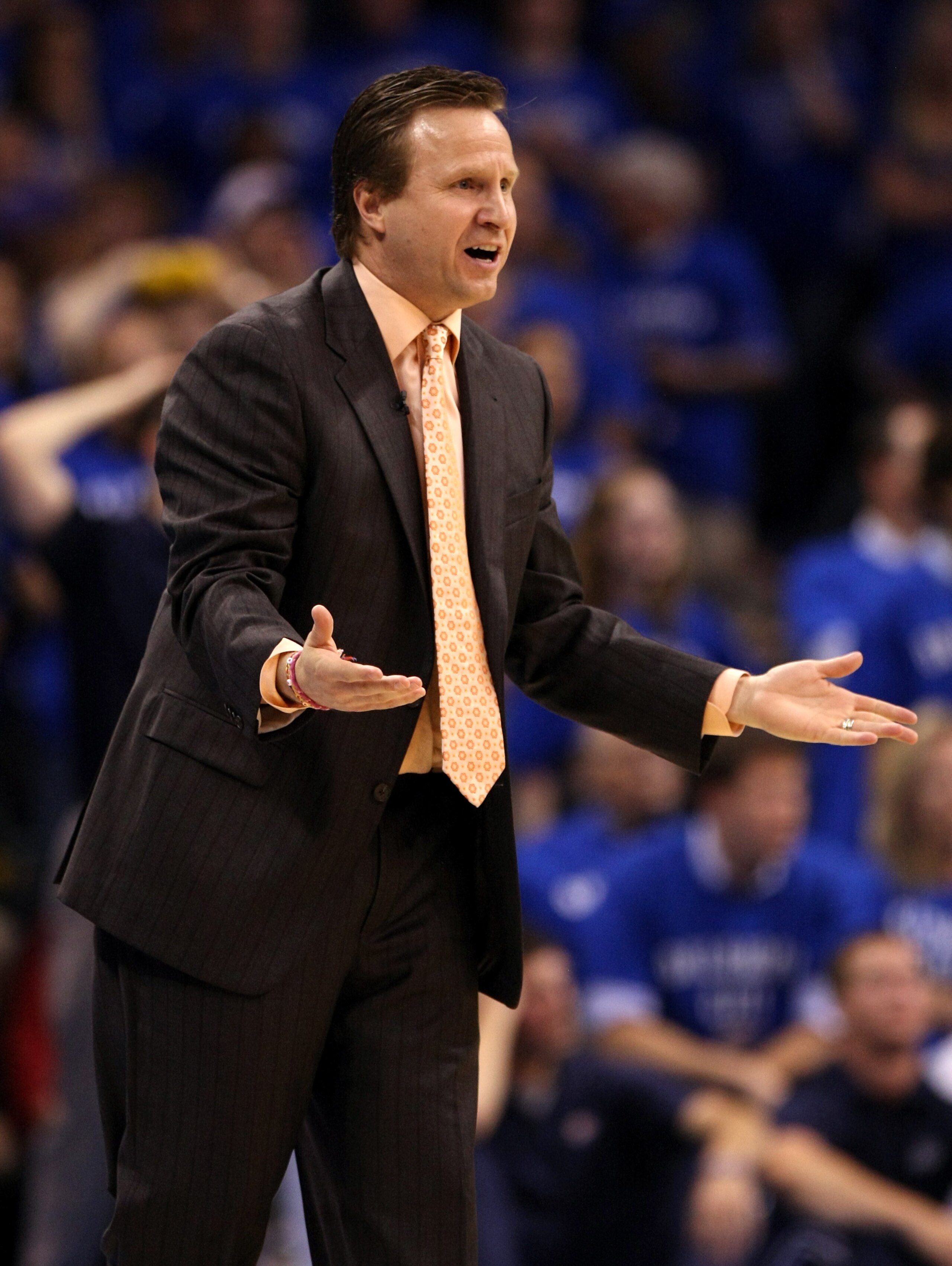 OKLAHOMA CITY, OK - MAY 23:  Head coach Scott Brooks of the Oklahoma City Thunder reacts while taking on the Dallas Mavericks in Game Four of the Western Conference Finals during the 2011 NBA Playoffs at Oklahoma City Arena on May 23, 2011 in Oklahoma Cit