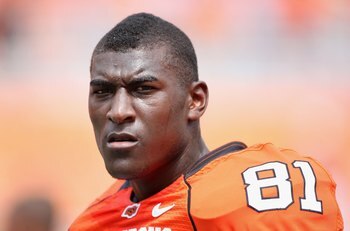 STILLWATER, OK - SEPTEMBER 05:  Wide receiver Justin Blackmon #81 of the Oklahoma State Cowboys warms up before the college football game against the Georgia Bulldogs at Boone Pickens Stadium on September 5, 2009 in Stillwater, Oklahoma.  The Cowboys defe
