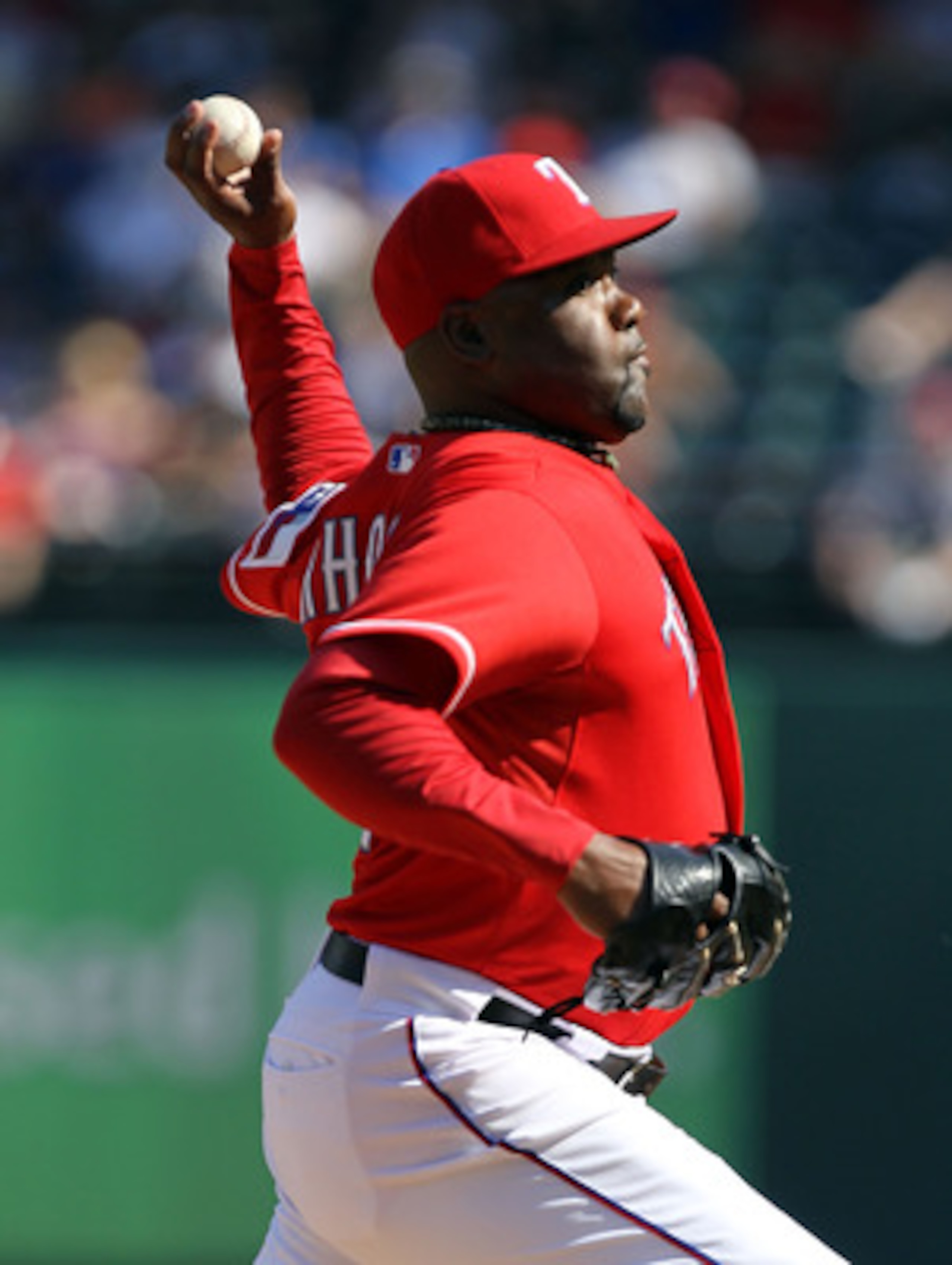 ARLINGTON, TX - MAY 29:  Arthur Rhodes #53 of the Texas Rangers throws against the Kansas City Royals at Rangers Ballpark in Arlington on May 29, 2011 in Arlington, Texas.  (Photo by Ronald Martinez/Getty Images)
