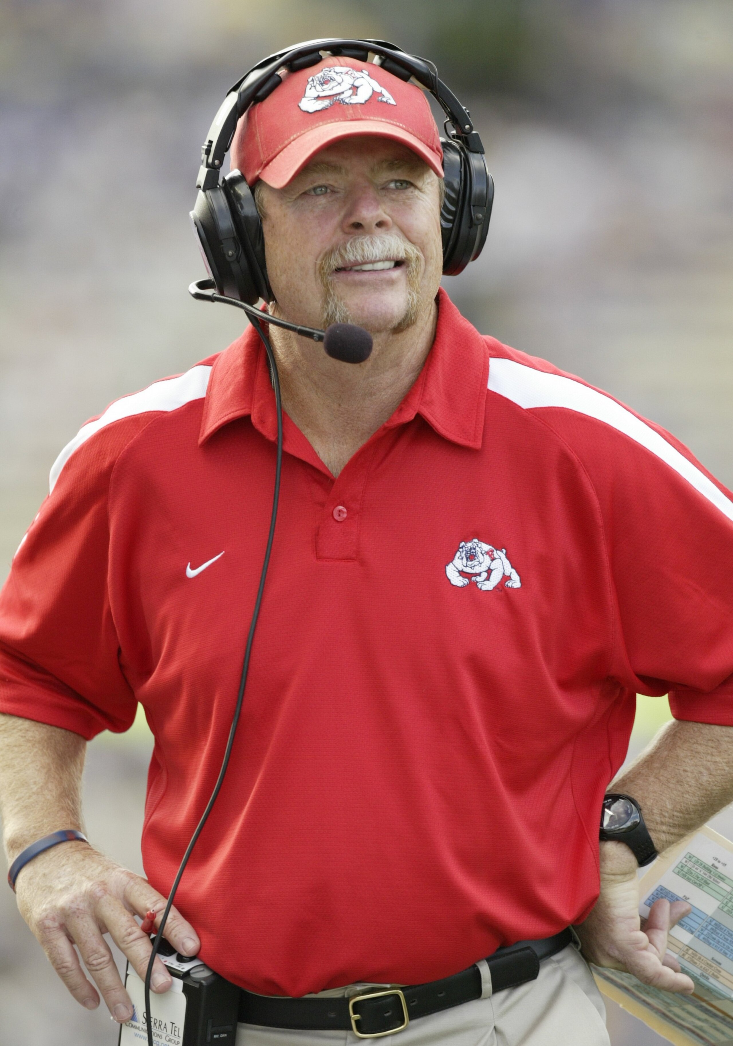 SEATTLE - SEPTEMBER 16:  Head coach Pat Hill of the Fresno State Bulldogs looks on against the Washington Huskies on September 16, 2006 at Husky Stadium in Seattle Washington. The Huskies defeated the Bulldogs 21-20. (Photo by Otto Greule Jr/Getty Images)