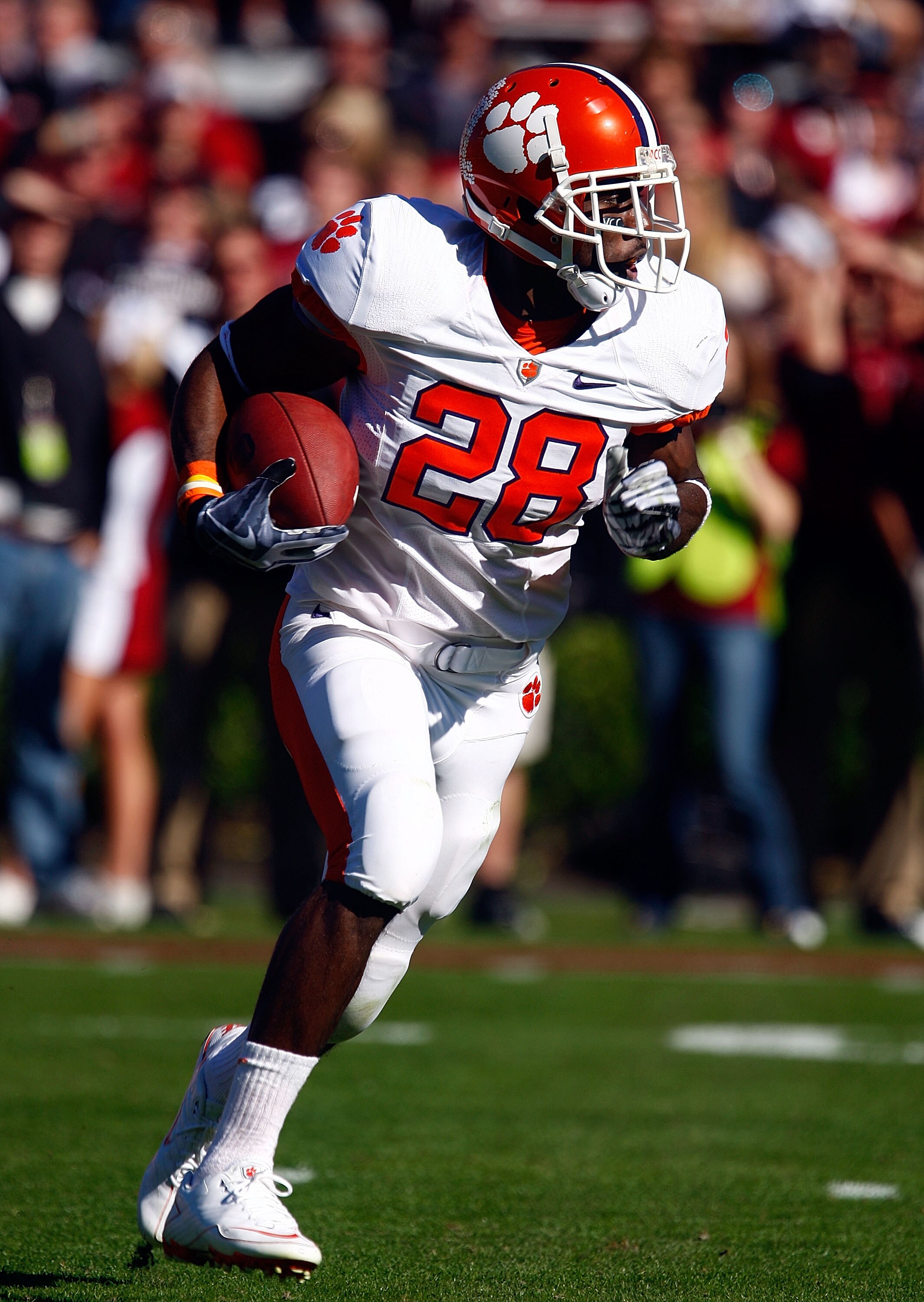 COLUMBIA, SC - NOVEMBER 28:  C.J. Spiller #28 of the Clemson Tigers runs upfield against the South Carolina Gamecocks at Williams-Brice Stadium on November 28, 2009 in Columbia, South Carolina.  (Photo by Scott Halleran/Getty Images)