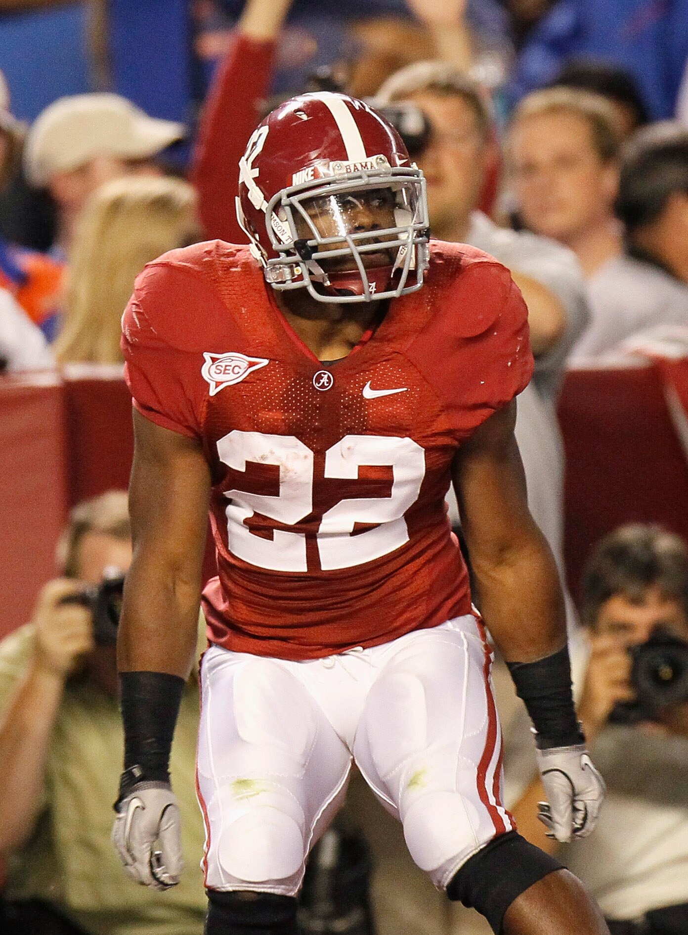 TUSCALOOSA, AL - OCTOBER 02:  Mark Ingram #22 of the Alabama Crimson Tide celebrates his touchdown against the Florida Gators at Bryant-Denny Stadium on October 2, 2010 in Tuscaloosa, Alabama.  (Photo by Kevin C. Cox/Getty Images)