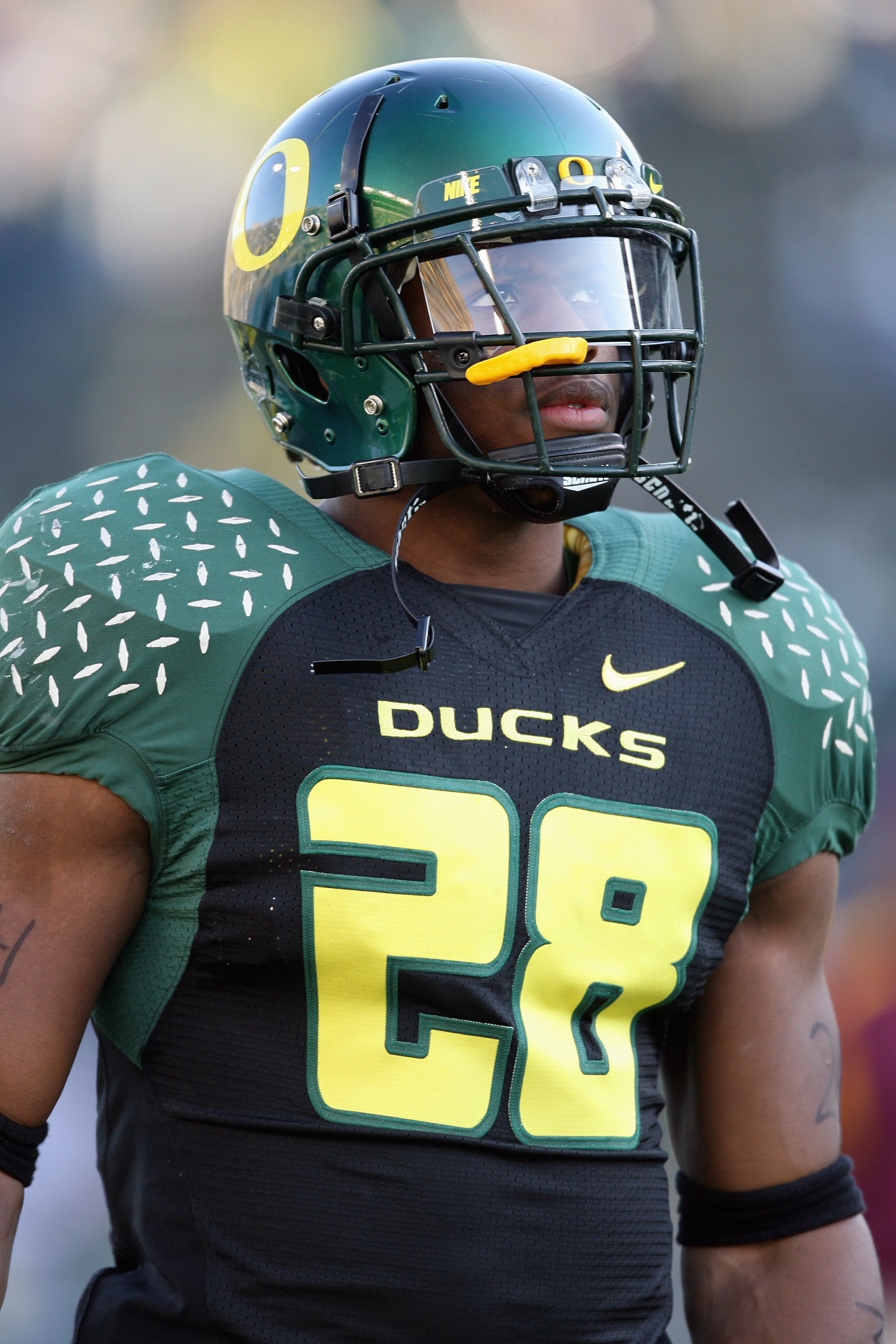 EUGENE, OR - NOVEMBER 03: Jonathan Stewart #28 of the Oregon Ducks looks on during the game against the Arizona State Sun Devils at Autzen Stadium on November 3, 2007 in Eugene, Oregon. The Ducks defeated the Sun Devils 35-23. (Photo by Otto Greule Jr/Get