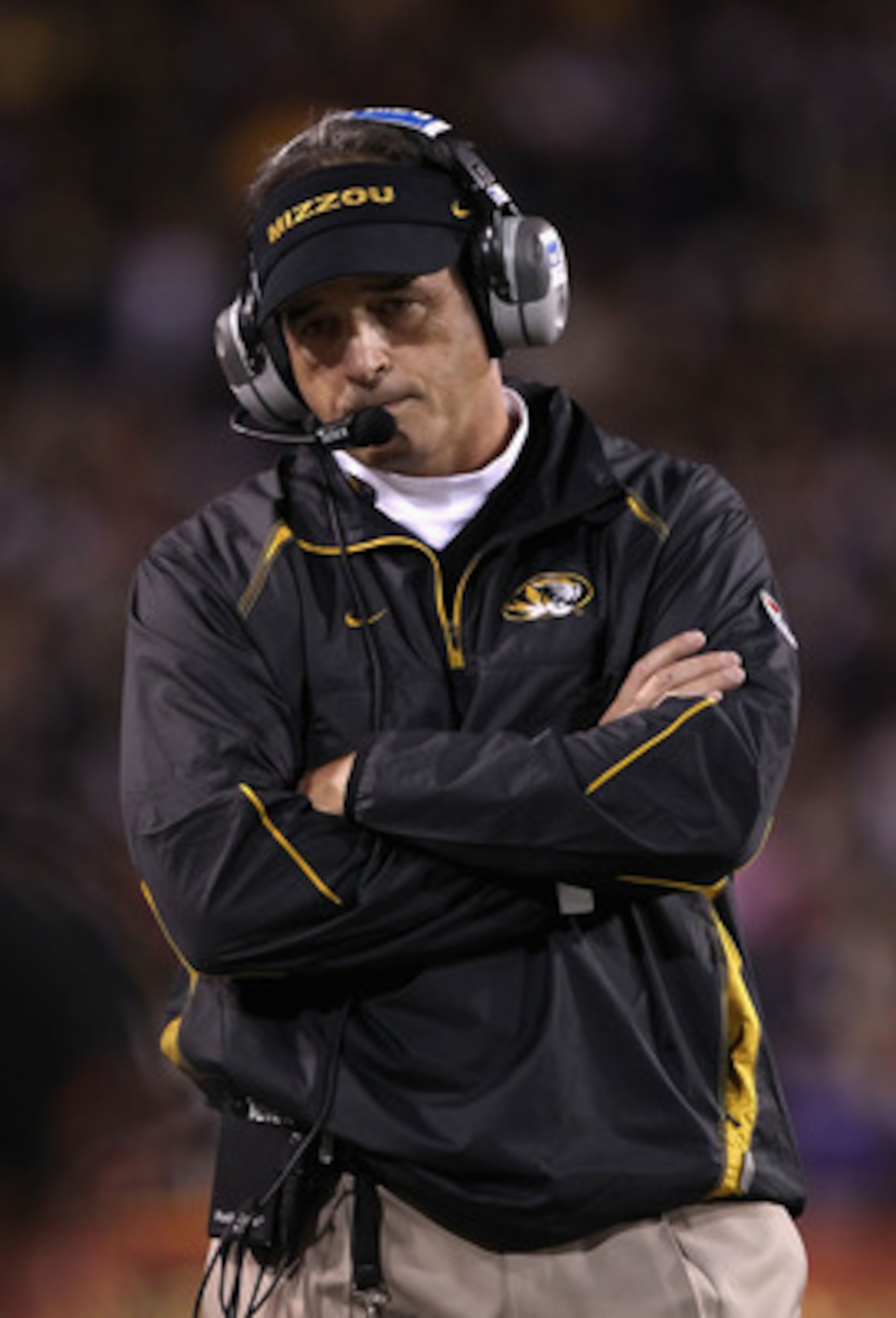 TEMPE, AZ - DECEMBER 28:  Head coach Gary Pinkel of the Missouri Tigers reacts on the sidelines during the Insight Bowl against the Iowa Hawkeyes at Sun Devil Stadium on December 28, 2010 in Tempe, Arizona.  The Hawkeyes defeated the Tigers 27-24.  (Photo