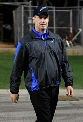 LAS VEGAS - NOVEMBER 18:  Head coach Troy Calhoun of the Air Force Falcons takes the field for a game against the UNLV Rebels at Sam Boyd Stadium November 18, 2010 in Las Vegas, Nevada. Air Force won 35-20.  (Photo by Ethan Miller/Getty Images)