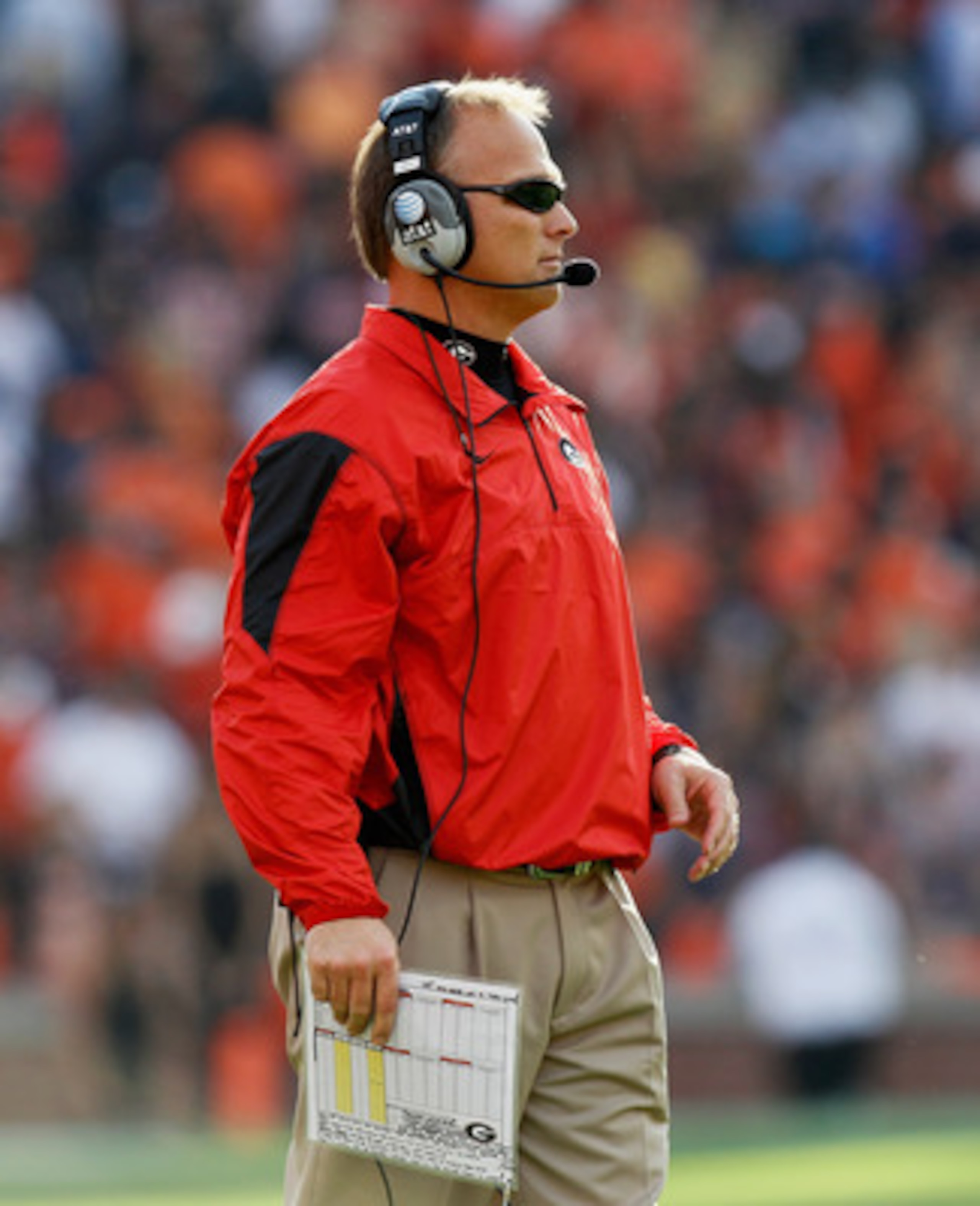 AUBURN, AL - NOVEMBER 13:  Head coach Mark Richt of the Georgia Bulldogs against the Auburn Tigers at Jordan-Hare Stadium on November 13, 2010 in Auburn, Alabama.  (Photo by Kevin C. Cox/Getty Images)
