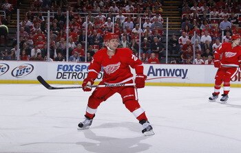 DETROIT - MAY 6: Brian Rafalski #28 of the Detroit Red Wings skates against the San Jose Sharks in Game Four of the Western Conference Semifinals during the 2011 NHL Stanley Cup Playoffs on May 6, 2011 at Joe Louis Arena in Detroit, Michigan. (Photo by Gr