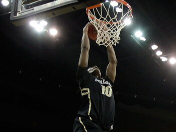 KANSAS CITY, MO - MARCH 11:  Alec Burks #10 of the Colorado Buffaloes dunks the ball against the Kansas Jayhawks during their semifinal game in the 2011 Phillips 66 Big 12 Men's Basketball Tournament at Sprint Center on March 11, 2011 in Kansas City, Miss