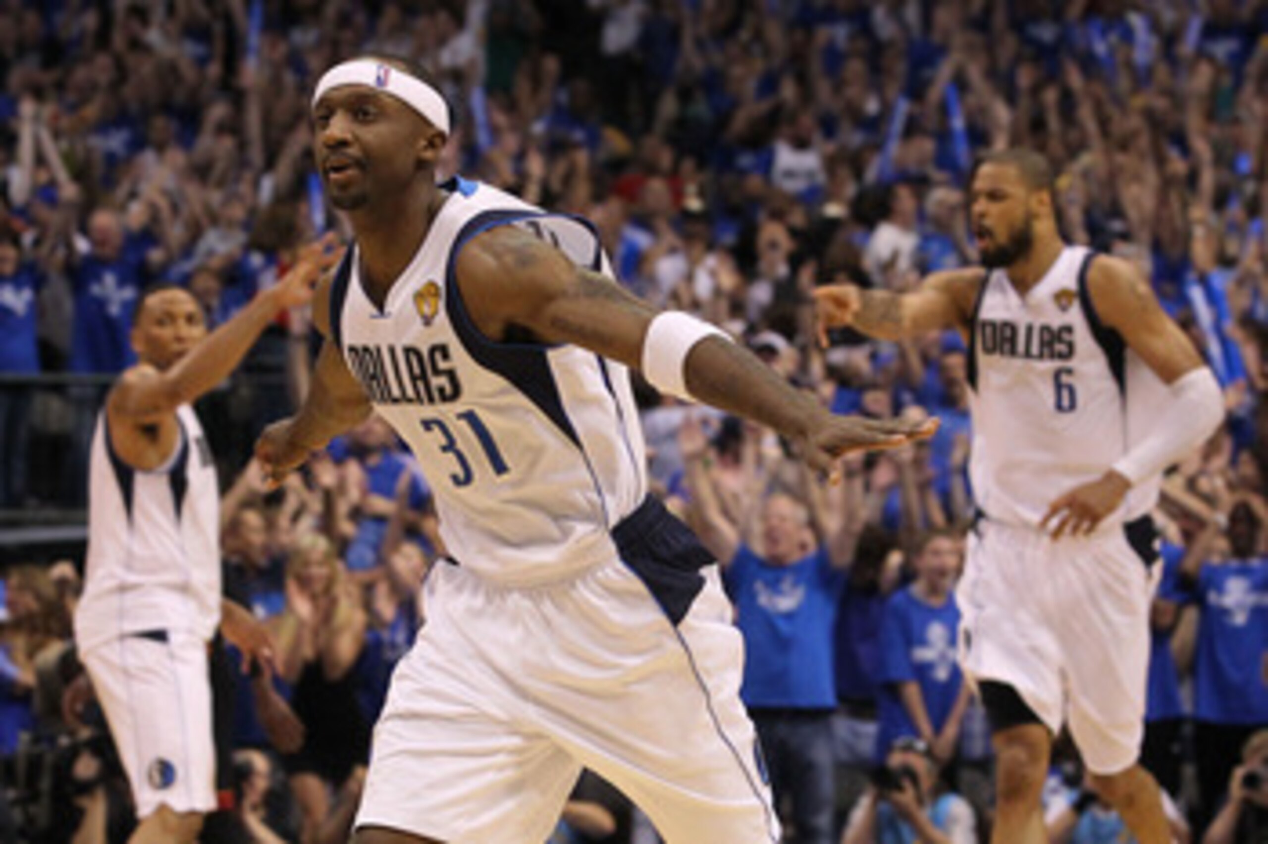 DALLAS, TX - JUNE 09: Jason Terry #31 of the Dallas Mavericks reacts after he made a 3-point shot late in the fourth quarter against the Miami Heat in Game Five of the 2011 NBA Finals at American Airlines Center on June 9, 2011 in Dallas, Texas. NOTE TO DALLAS, TX - JUNE 09: Jason Terry #31 of the Dallas Mavericks reacts after he made a 3-point shot late in the fourth quarter against the Miami Heat in Game Five of the 2011 NBA Finals at American Airlines Center on June 9, 2011 in Dallas, Texas. NOTE TO