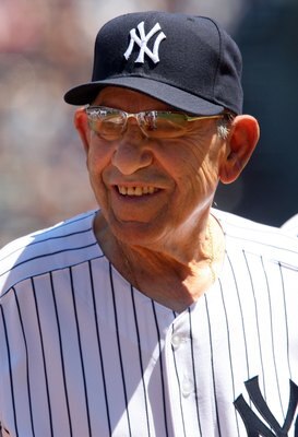 NEW YORK - JULY 19:  New York Yankees Hall of Famer Yogi Berra looks on during the teams 63rd Old Timers Day before the game against the Detroit Tigers on July 19, 2009 at Yankee Stadium in the Bronx borough of New York City.  (Photo by Jim McIsaac/Getty 