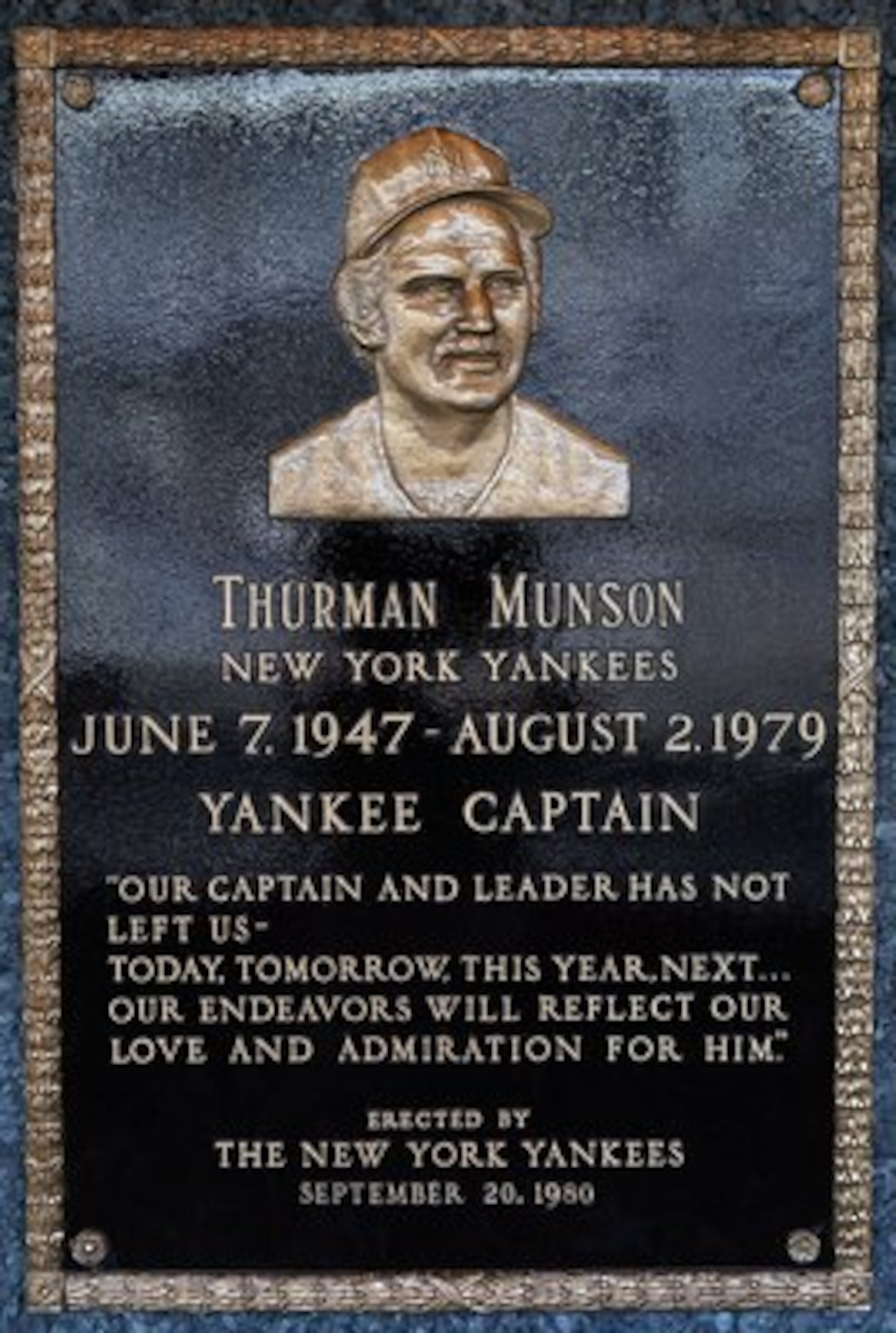 NEW YORK - MAY 02:  The plaque of Thurman Munson is seen in Monument Park at Yankee Stadium prior to game between the New York Yankees and the Chicago White Sox on May 2, 2010 in the Bronx borough of New York City. The Yankees defeated the White Sox 12-3.