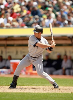 OAKLAND, CA - MAY 30:  Jorge Posada #20 of the New York Yankees bats against the Oakland Athletics at Oakland-Alameda County Coliseum on May 30, 2011 in Oakland, California.  (Photo by Ezra Shaw/Getty Images)