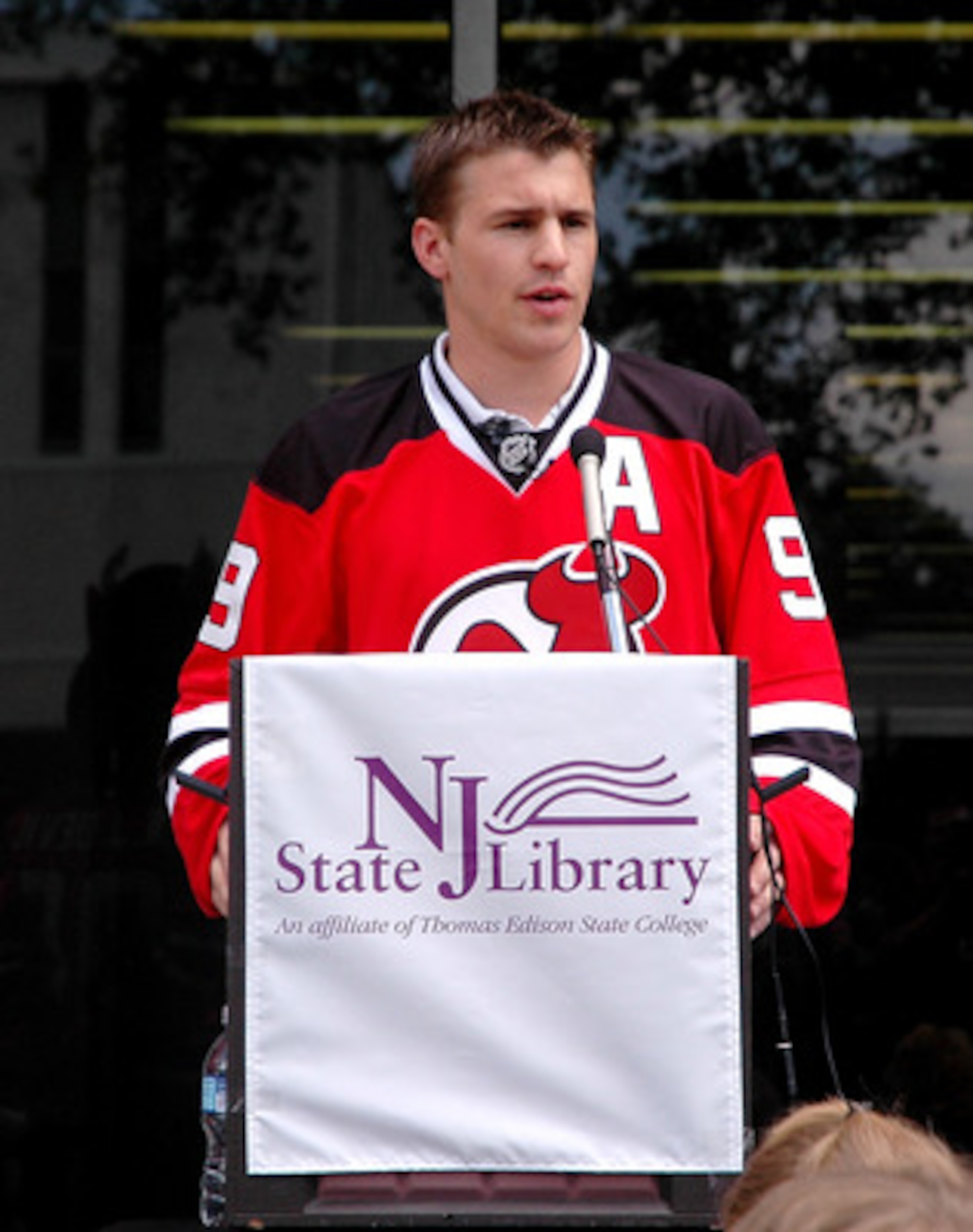 TRENTON, NJ - MAY 25: New Jersey Devils forward Zach Parise addresses young students during Zach Parise Reads to Students at the State Library on May 25, 2010 in Trenton, New Jersey. (Photo by Andy Marlin/Getty Images for the New Jersey Devils)