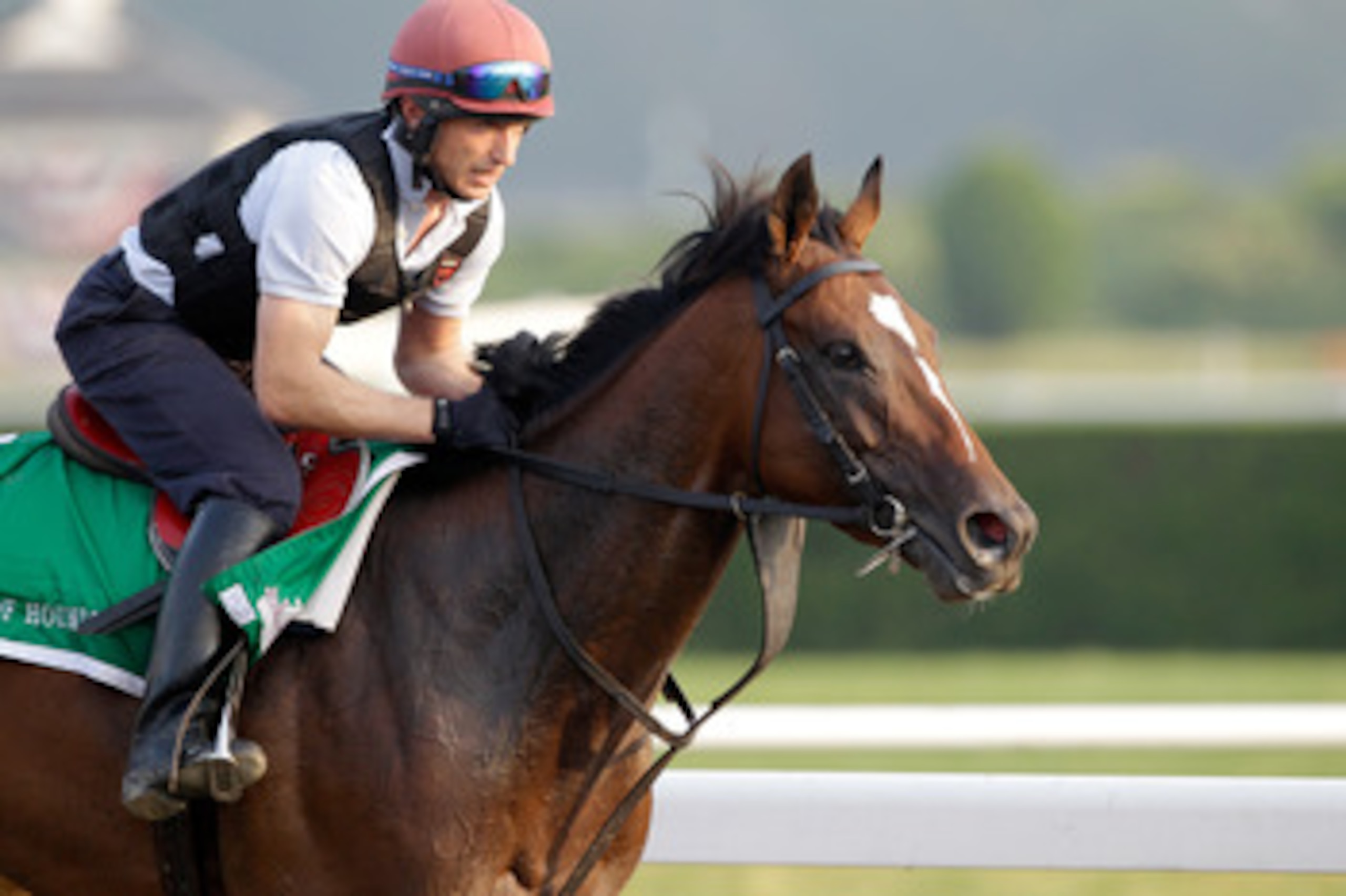 ELMONT, NY - JUNE 10: Exercise rider Pat Lillis takes Master of Hounds for a morning training session in preparation for the 143rd running of The Belmont Stakes at Belmont Park on June 10, 2011 in Elmont, New York. (Photo by Rob Carr/Getty Images) ELMONT, NY - JUNE 10: Exercise rider Pat Lillis takes Master of Hounds for a morning training session in preparation for the 143rd running of The Belmont Stakes at Belmont Park on June 10, 2011 in Elmont, New York. (Photo by Rob Carr/Getty Images)