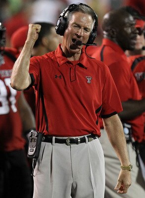 LUBBOCK, TX - SEPTEMBER 18: Head coach Tommy Tuberville of the Texas Tech Red Raiders reacts on the sidelines during play against the Texas Longhorns at Jones AT&T Stadium on September 18, 2010 in Lubbock, Texas. (Photo by Ronald Martinez/Getty Images) LUBBOCK, TX - SEPTEMBER 18: Head coach Tommy Tuberville of the Texas Tech Red Raiders reacts on the sidelines during play against the Texas Longhorns at Jones AT&T Stadium on September 18, 2010 in Lubbock, Texas. (Photo by Ronald Martinez/Getty Images)