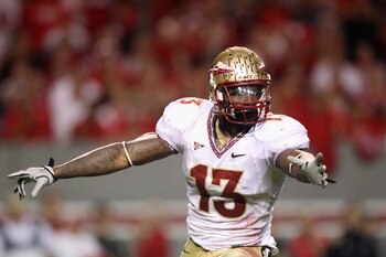 RALEIGH, NC - OCTOBER 28:  Nigel Bradham #13 of the Florida State Seminoles against the North Carolina State Wolfpack during their game at Carter-Finley Stadium on October 28, 2010 in Raleigh, North Carolina.  (Photo by Streeter Lecka/Getty Images)