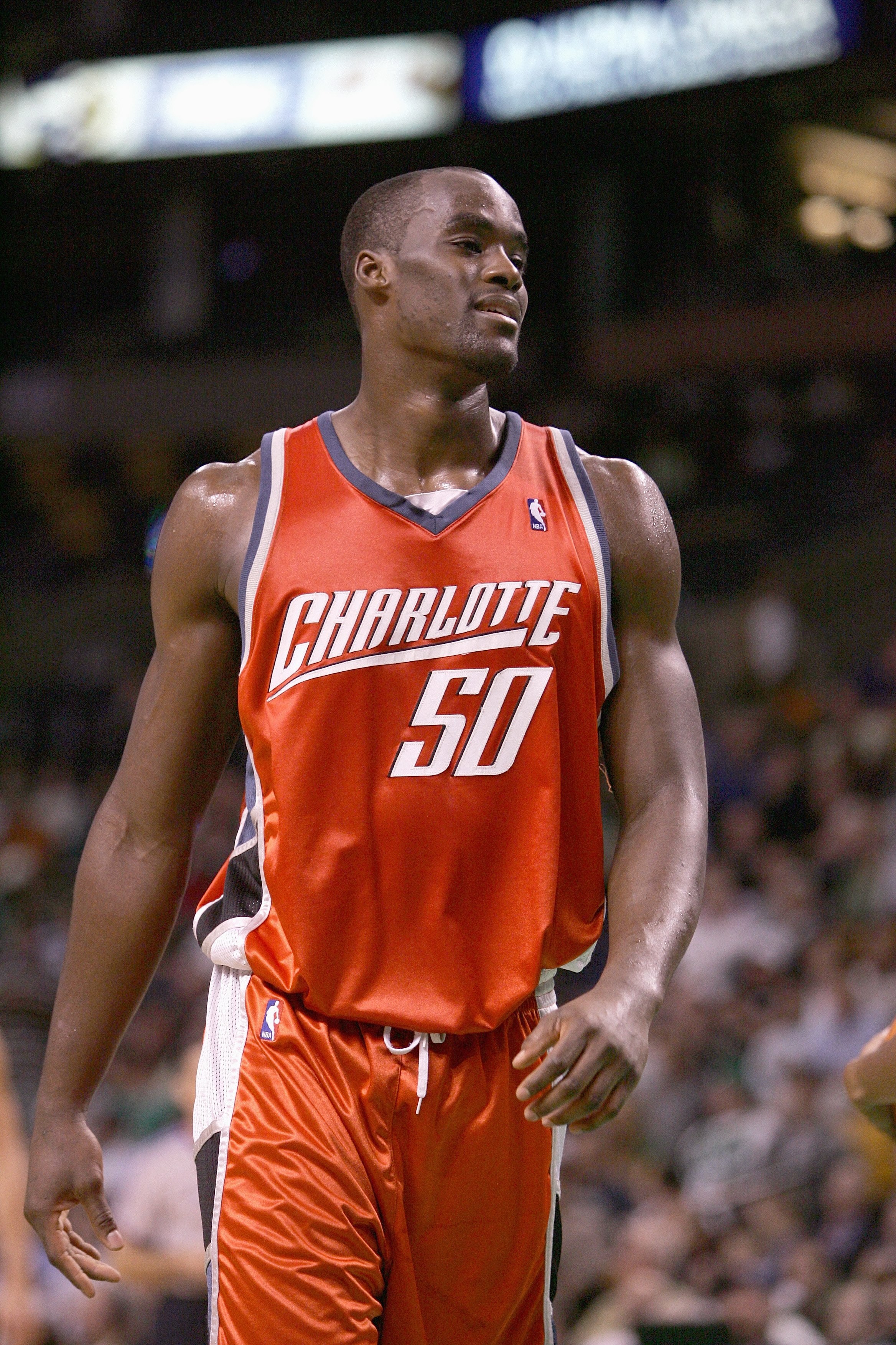 BOSTON - NOVEMBER 08:  Emeka Okafor #50 of the Charlotte Bobcats walks on the court during the game against the Boston Celtics defends on November 8, 2006 at the TD Banknorth Garden in Boston, Massachusetts. NOTE TO USER: User expressly acknowledges and a