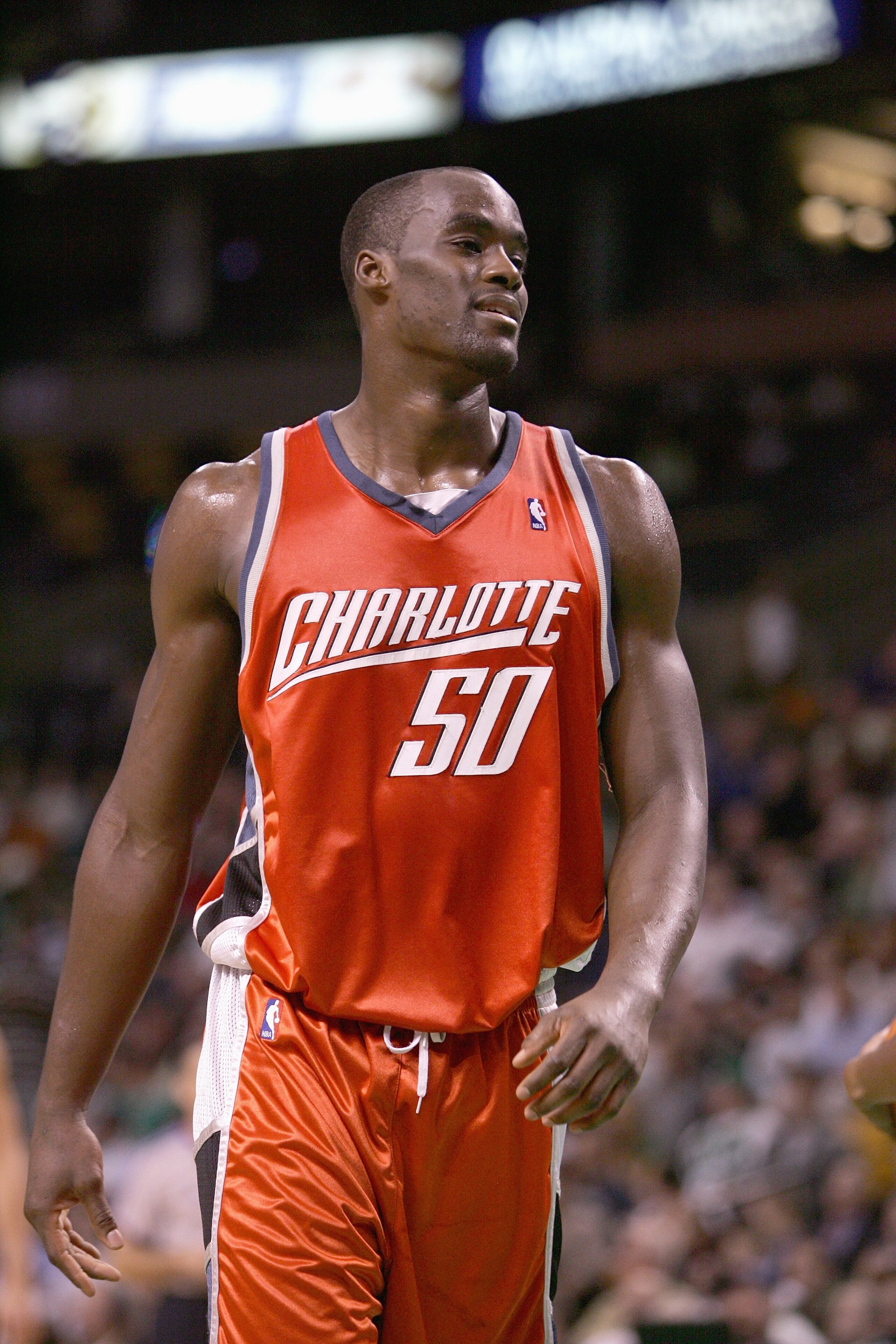 BOSTON - NOVEMBER 08:  Emeka Okafor #50 of the Charlotte Bobcats walks on the court during the game against the Boston Celtics defends on November 8, 2006 at the TD Banknorth Garden in Boston, Massachusetts. NOTE TO USER: User expressly acknowledges and a