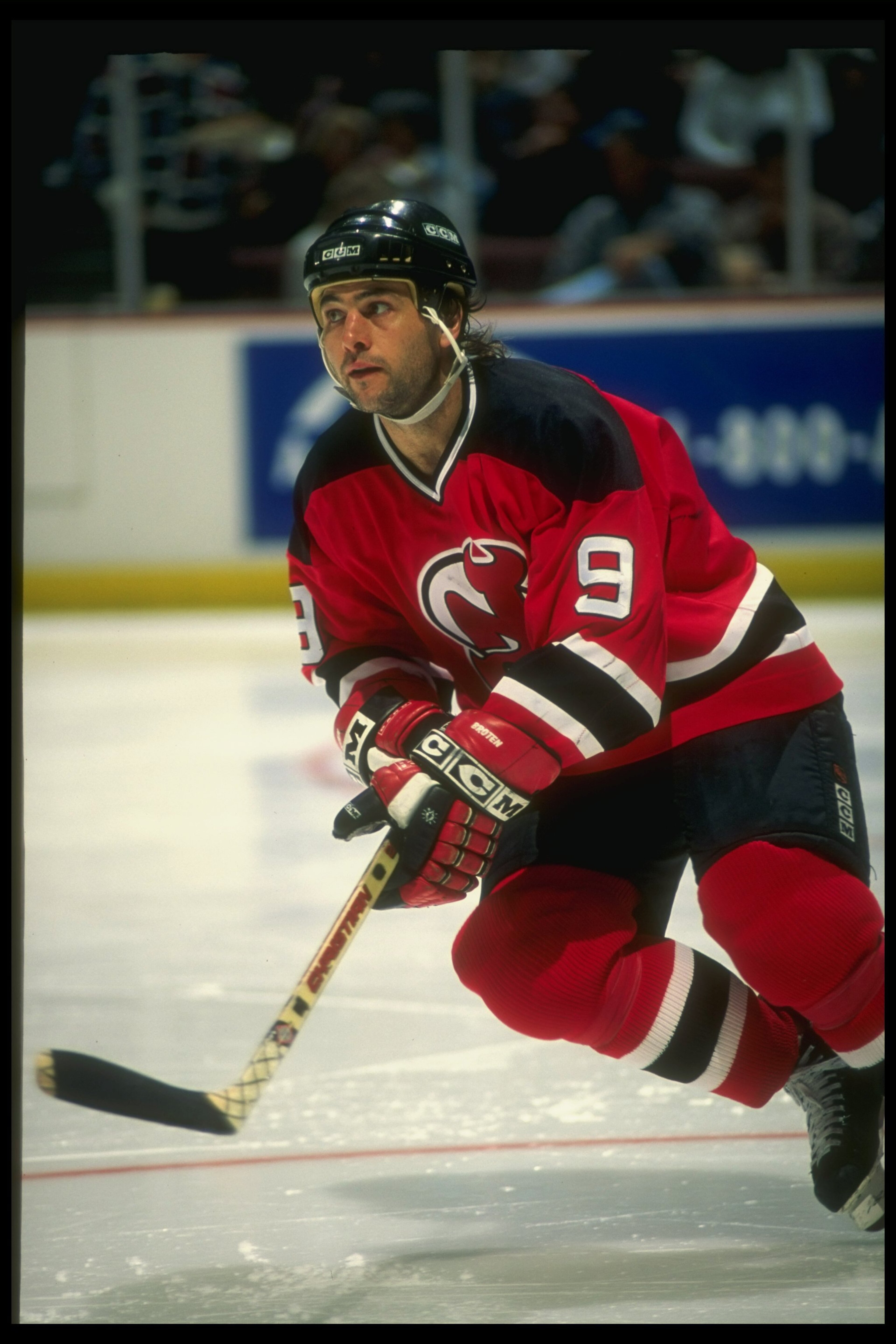 5 Nov 1995:  Center Neal Broten of the New Jersey Devils moves down the ice during a game against the Anaheim Mighty Ducks at Arrowhead Pond in Anaheim, California.  The Ducks won the game, 6-1. Mandatory Credit: Glenn Cratty  /Allsport