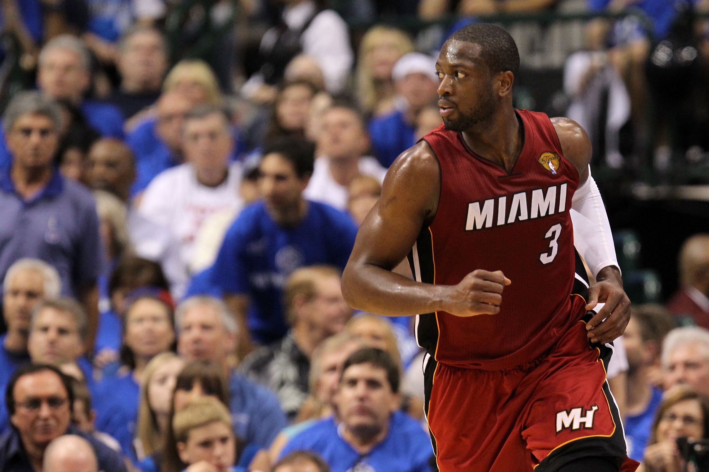 DALLAS, TX - JUNE 05:  Dwyane Wade #3 of the Miami Heat reacts against the Dallas Mavericks in Game Three of the 2011 NBA Finals at American Airlines Center on June 5, 2011 in Dallas, Texas.  NOTE TO USER: User expressly acknowledges and agrees that, by d