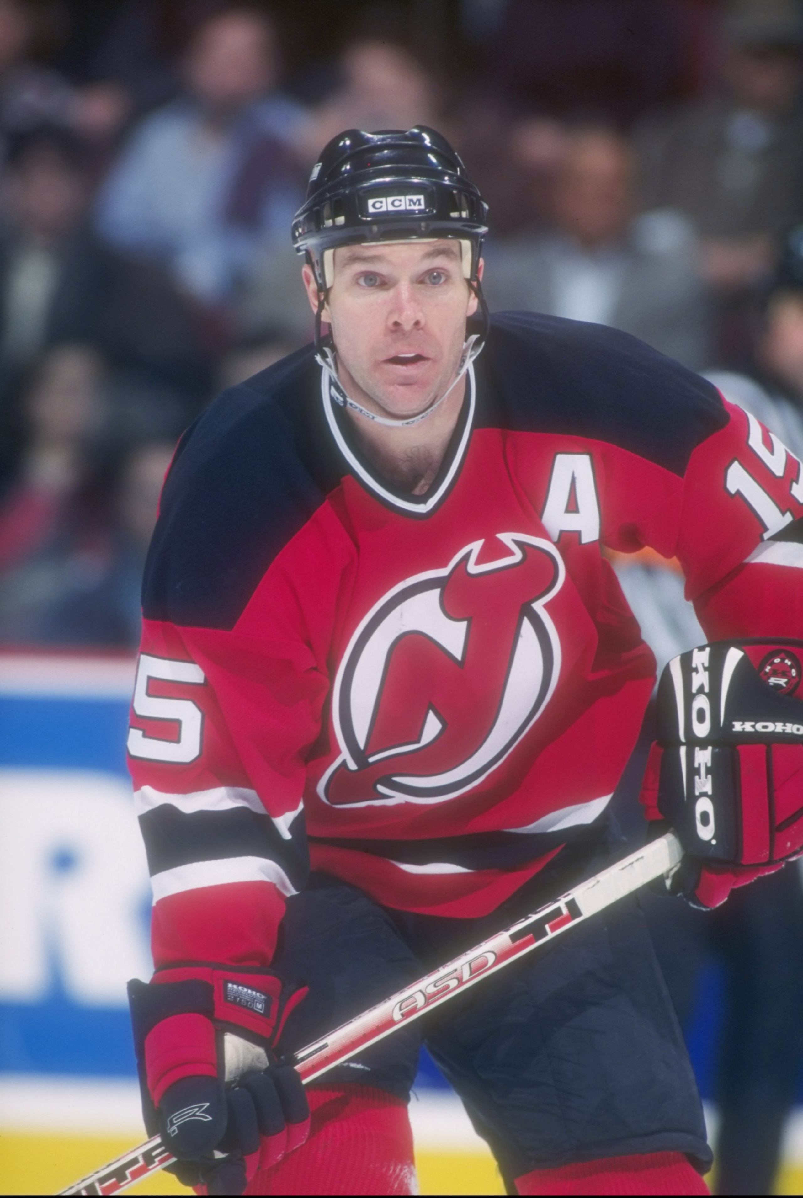 15 Feb 1997:  Rightwinger John MacLean of the New Jersey Devils looks on during a game against the Montreal Canadiens at the Molson Center in Montreal, Quebec.  The Devils won the game, 4-1. Mandatory Credit: Robert Laberge  /Allsport