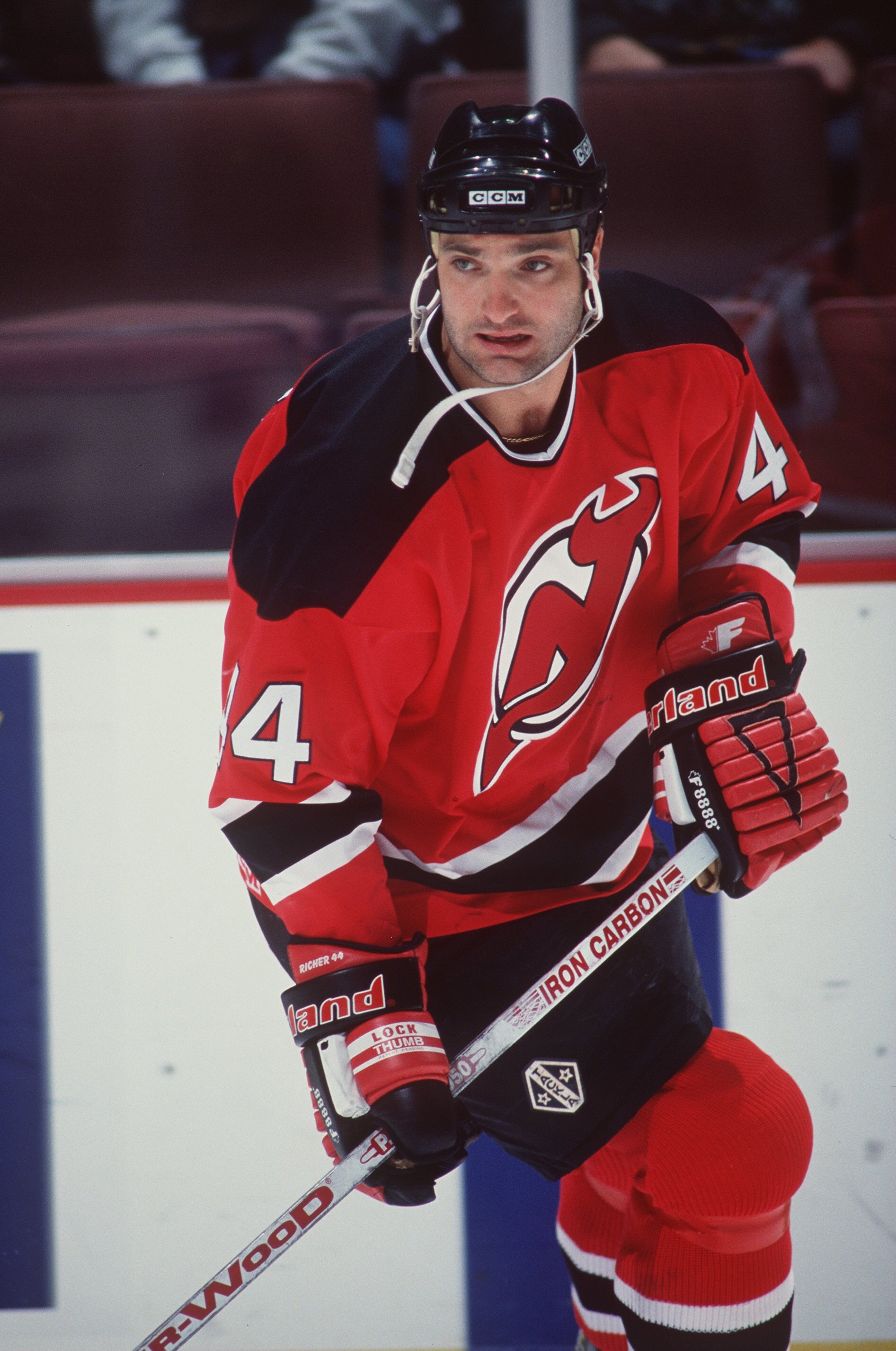 5 Nov 1995:  Forward Stephane Richer of the New Jersey Devils in action on the ice during the Devil''s 6-1 loss to the Anaheim Mighty Ducks at The Pond in Anaheim, California.   Mandatory Credit: Glenn Cratty/Allsport
