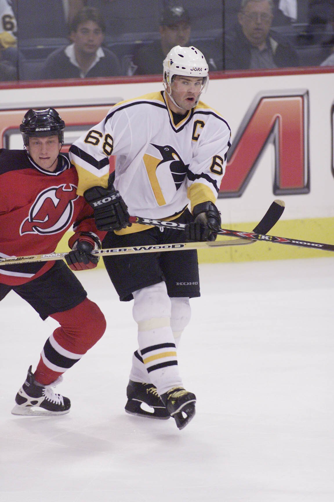 17 May 2001: Jaromir Jagr #68 of the Pittsburgh Penguins in action against the New Jersey Devils during Game 3 of the Eastern Conference Finals at Mellon Arena in Pittsburgh, Pennsylvania.The Devils win the game 3-0, putting them in a lead in the series t