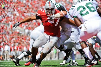 COLUMBUS, OH - SEPTEMBER 18:  Cameron Heyward #97 of the Ohio State Buckeyes chases after the ballcarrier against the Ohio Bobcats at Ohio Stadium on September 18, 2010 in Columbus, Ohio.  (Photo by Jamie Sabau/Getty Images)