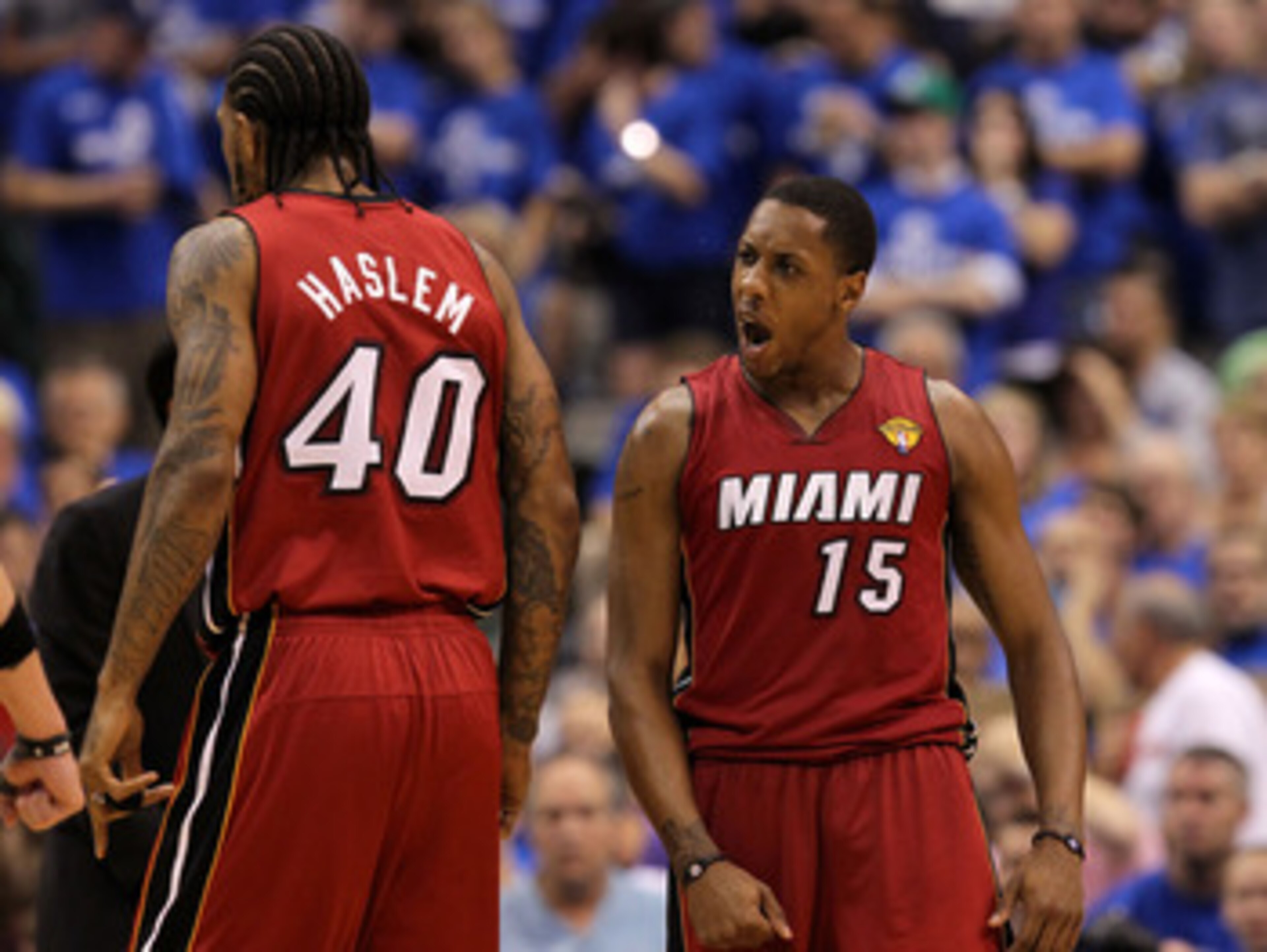 DALLAS, TX - JUNE 07:  Mario Chalmers #15 of the Miami Heat reacts in the fourth quarter against the Miami Heat in Game Four of the 2011 NBA Finals at American Airlines Center on June 7, 2011 in Dallas, Texas. NOTE TO USER: User expressly acknowledges and