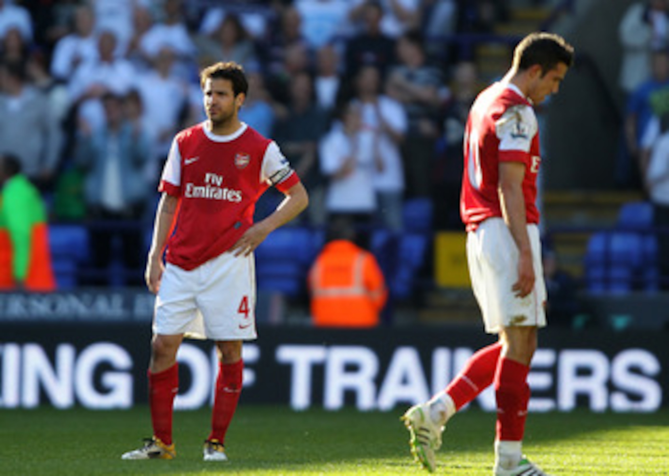 BOLTON, ENGLAND - APRIL 24:  Cesc Fabregas of Arsenal looks dejected at the end of the Barclays Premier League match between Bolton Wanderers and Arsenal at the Reebok Stadium on April 24, 2011 in Bolton, England.  (Photo by Clive Brunskill/Getty Images)