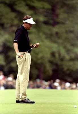 20 Jun 1999:  Phil Mickelson of the United States misses a vital putt on the 17th hole during the last day of the 1999 US Open played on the number two course at Pinehurst in North Carolina, USA. \ Mandatory Credit: David Cannon /Allsport