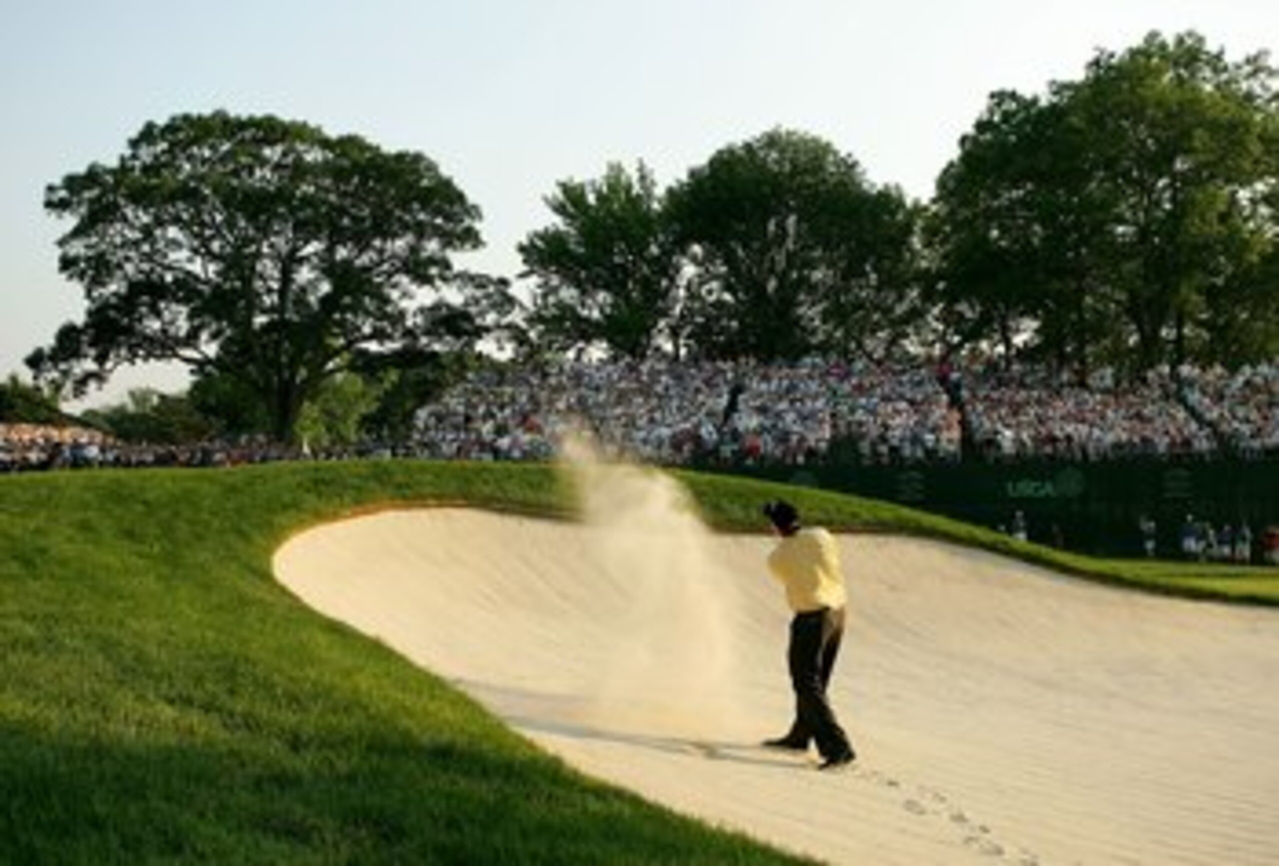 MAMARONECK, NY - JUNE 18:  Phil Mickelson hits a shot from the bunker on the 18th hole during final round of the 2006 US Open Championship at Winged Foot Golf Club on June 18, 2006 in Mamaroneck, New York. Geoff Ogilvy won the US Open with a one stroke vi