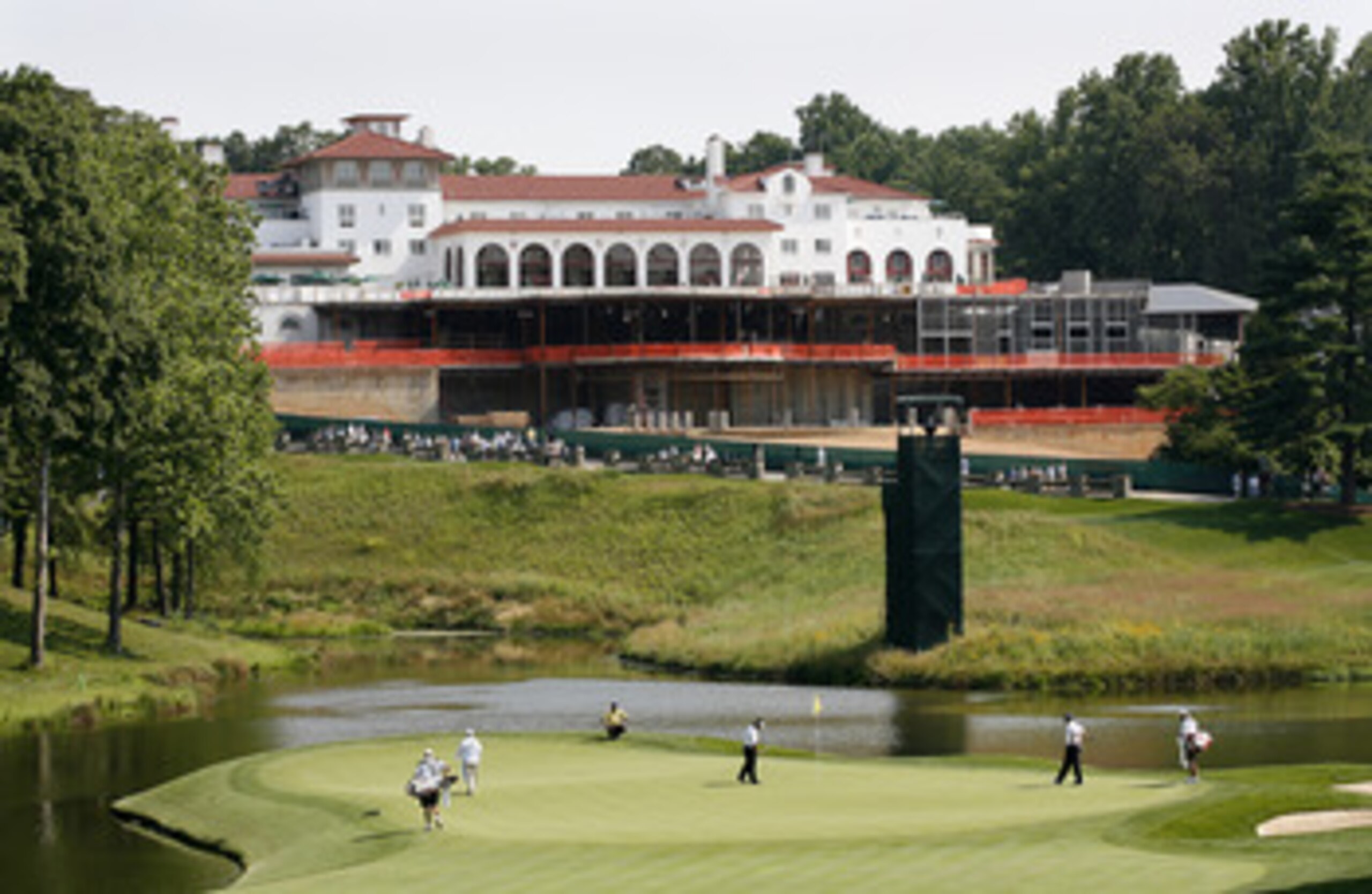 BETHESDA, MD - JULY 3: A scenic view of the 18th hole showing the Congressional Country Club clubhouse construction during the first round of the AT&T National at Congressional Country Club on July 3, 2008 in Bethesda, Maryland. (Photo by Hunter Martin/Ge