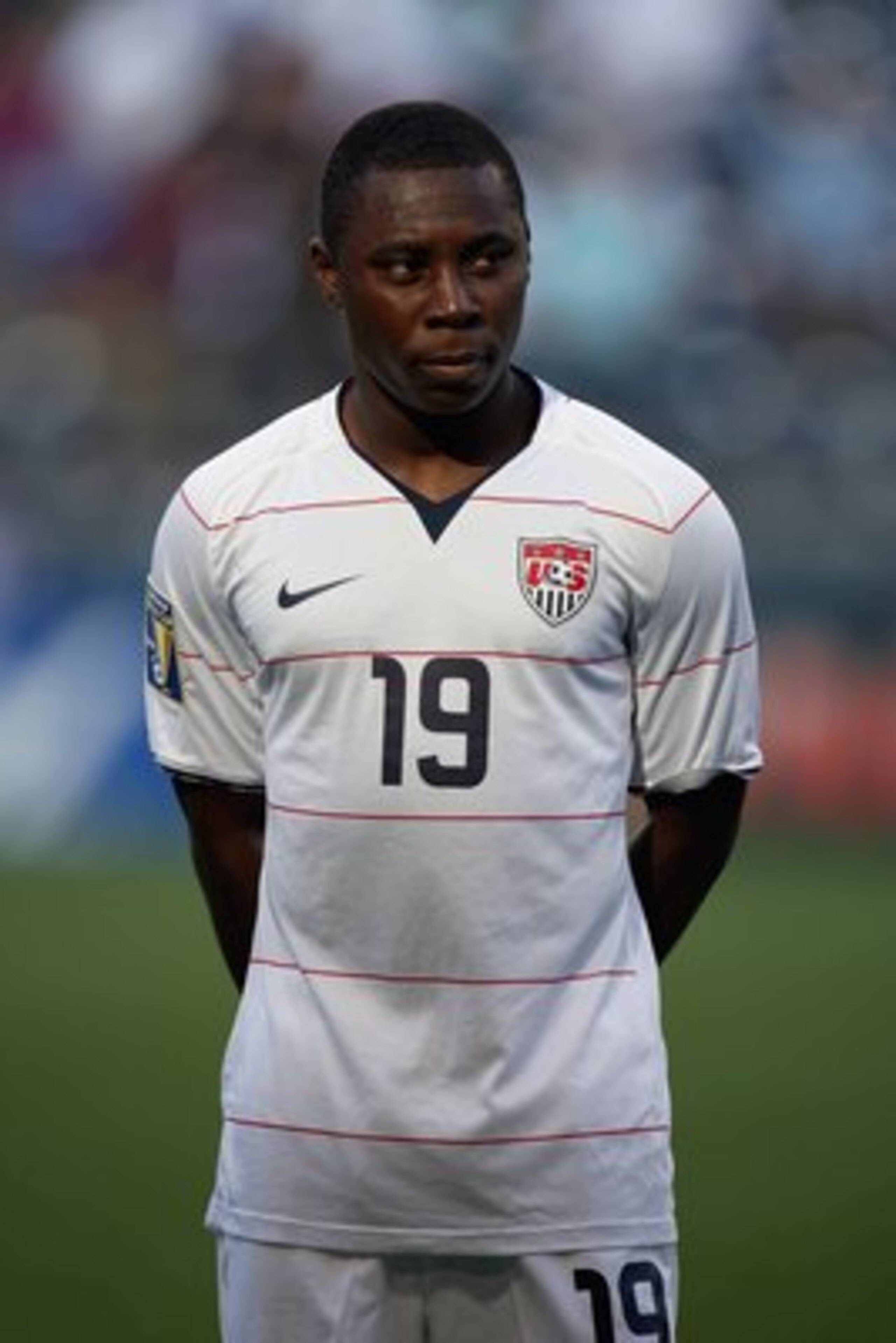 SEATTLE - JULY 04:  Freddy Adu #19 of USA looks on before the 2009 CONCACAF Gold Cup game against Grenada on July 4, 2009 at Qwest Field in Seattle, Washington. (Photo by Otto Greule Jr/Getty Images)