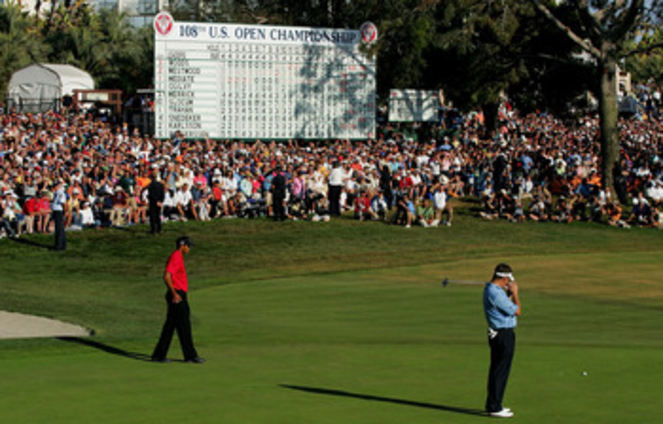 SAN DIEGO - JUNE 15:  Lee Westwood of England reacts to missing his birdie putt on the 18th hole during the final round of the 108th U.S. Open at the Torrey Pines Golf Course (South Course) on June 15, 2008 in San Diego, California.  (Photo by Doug Pensin