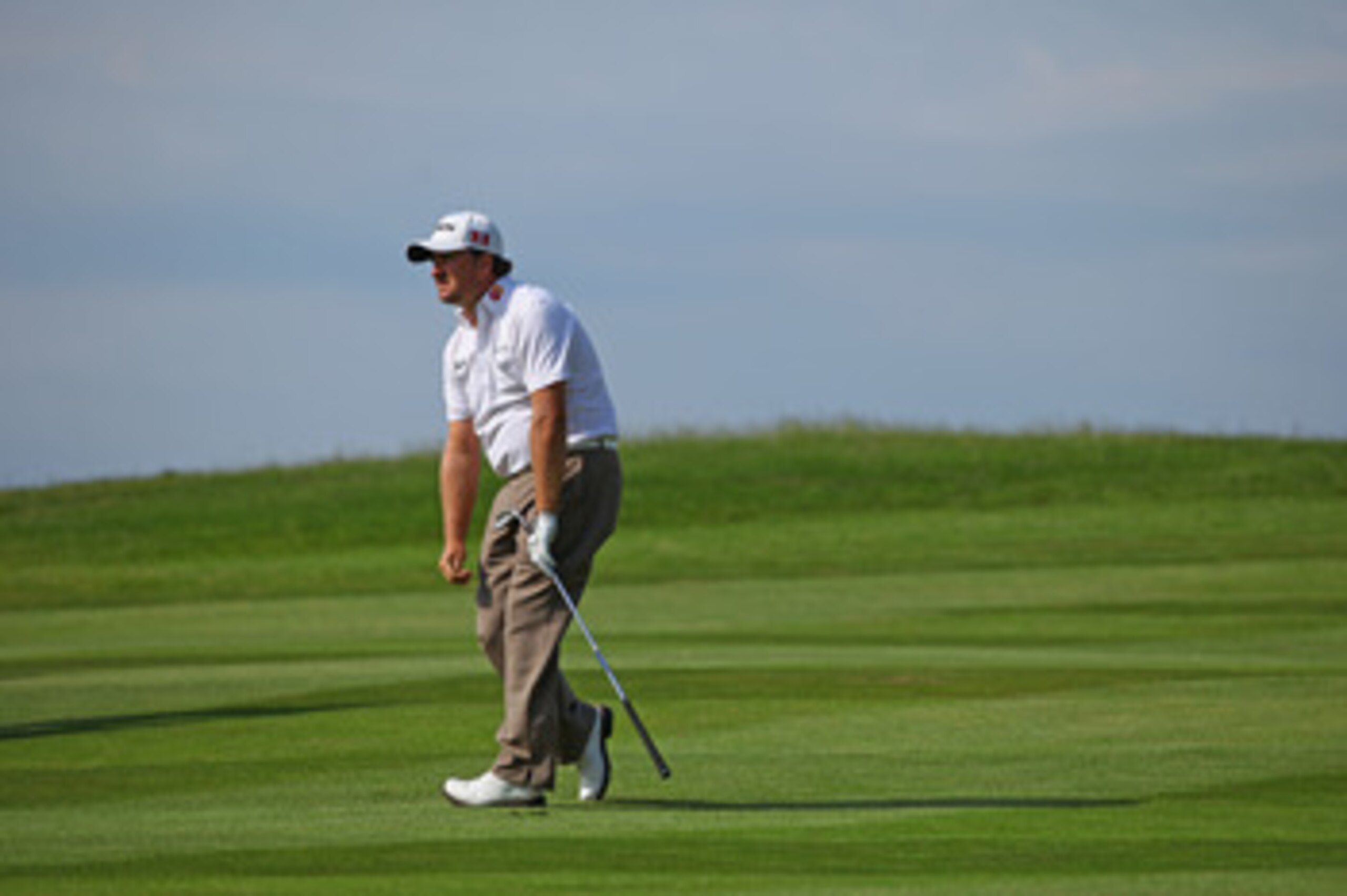 NEWPORT, WALES - JUNE 04:  Graeme McDowell of Northern Ireland reacts to his approach to the 18th green during the third round of the Saab Wales Open on the Twenty Ten course at The Celtic Manor Resort on June 4, 2011 in Newport, Wales.  (Photo by Richard