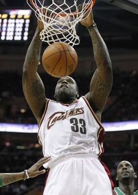 CLEVELAND - MAY 11: Shaquille O'Neal #33 of the Cleveland Cavaliers gets in for in Game Five of the Eastern Conference Semifinals during the 2010 NBA Playoffs at Quicken Loans Arena on May 11, 2010 in Cleveland, Ohio. Boston won the game 120-88 to take a