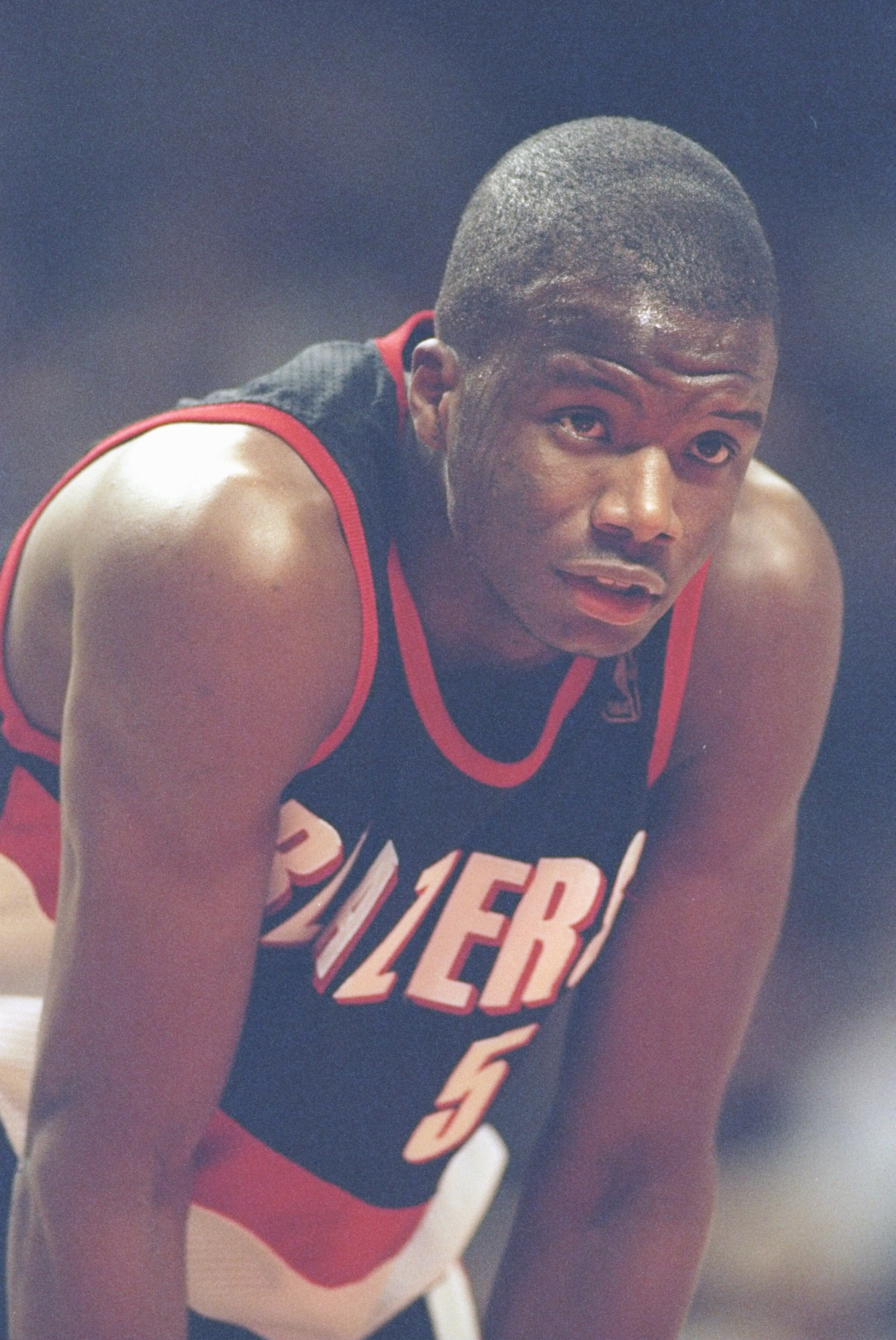 26 Feb 1997:  Forward Jermaine O''Neal of the Portland Trailblazers stands on the court during a game against the Chicago Bulls at the United Center in Chicago, Illinois.  The Bulls won the game 116-89.   Mandatory Credit: Matthew Stockman  /Allsport